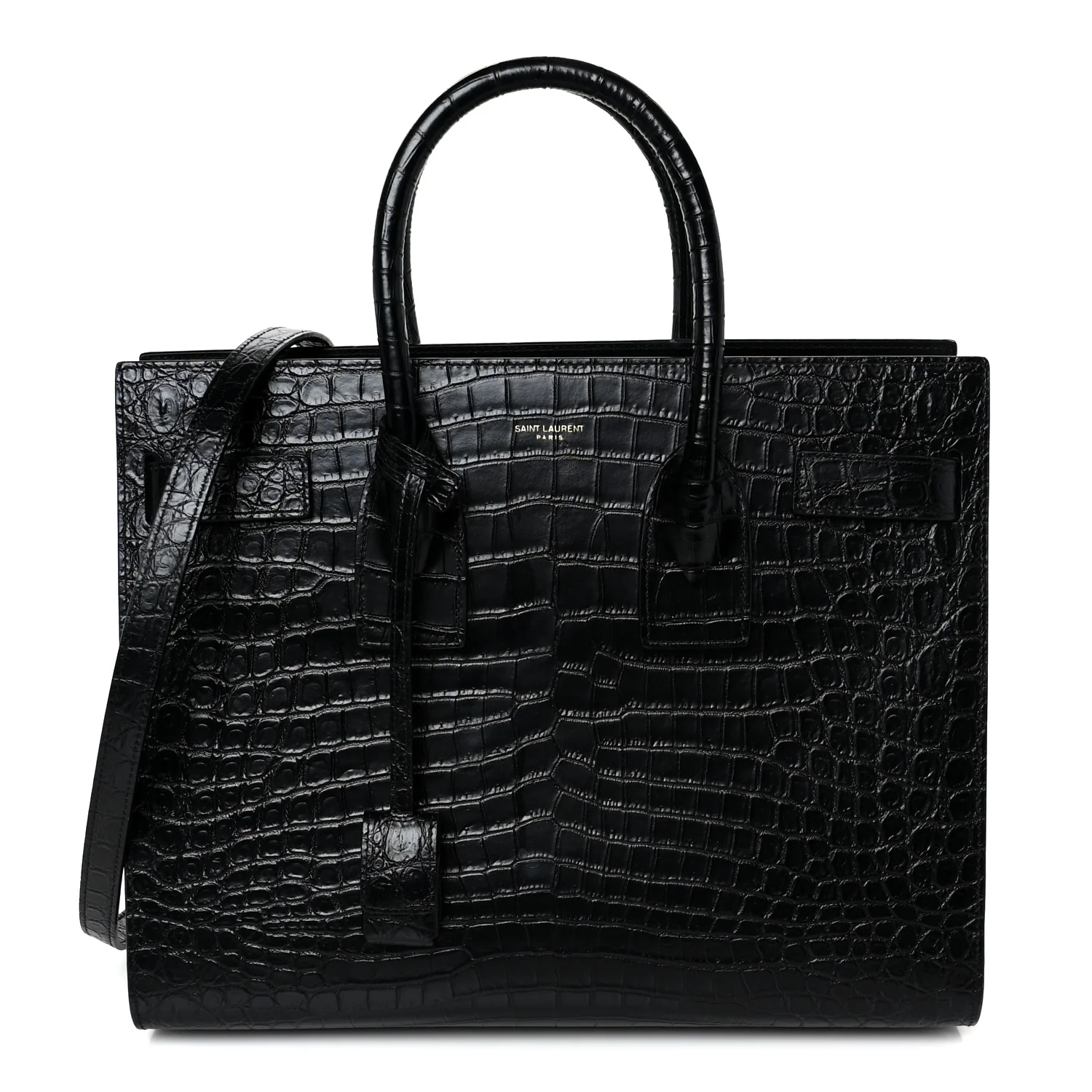 Calfskin Crocodile Embossed Small Sac de Jour Black