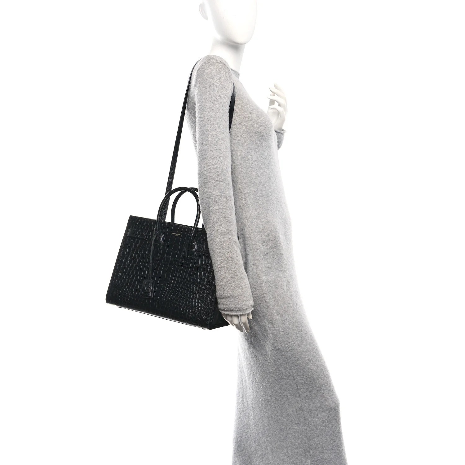 Calfskin Crocodile Embossed Small Sac de Jour Black - Image 2