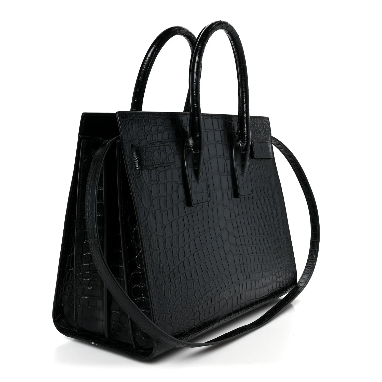 Calfskin Crocodile Embossed Small Sac de Jour Black - Image 3