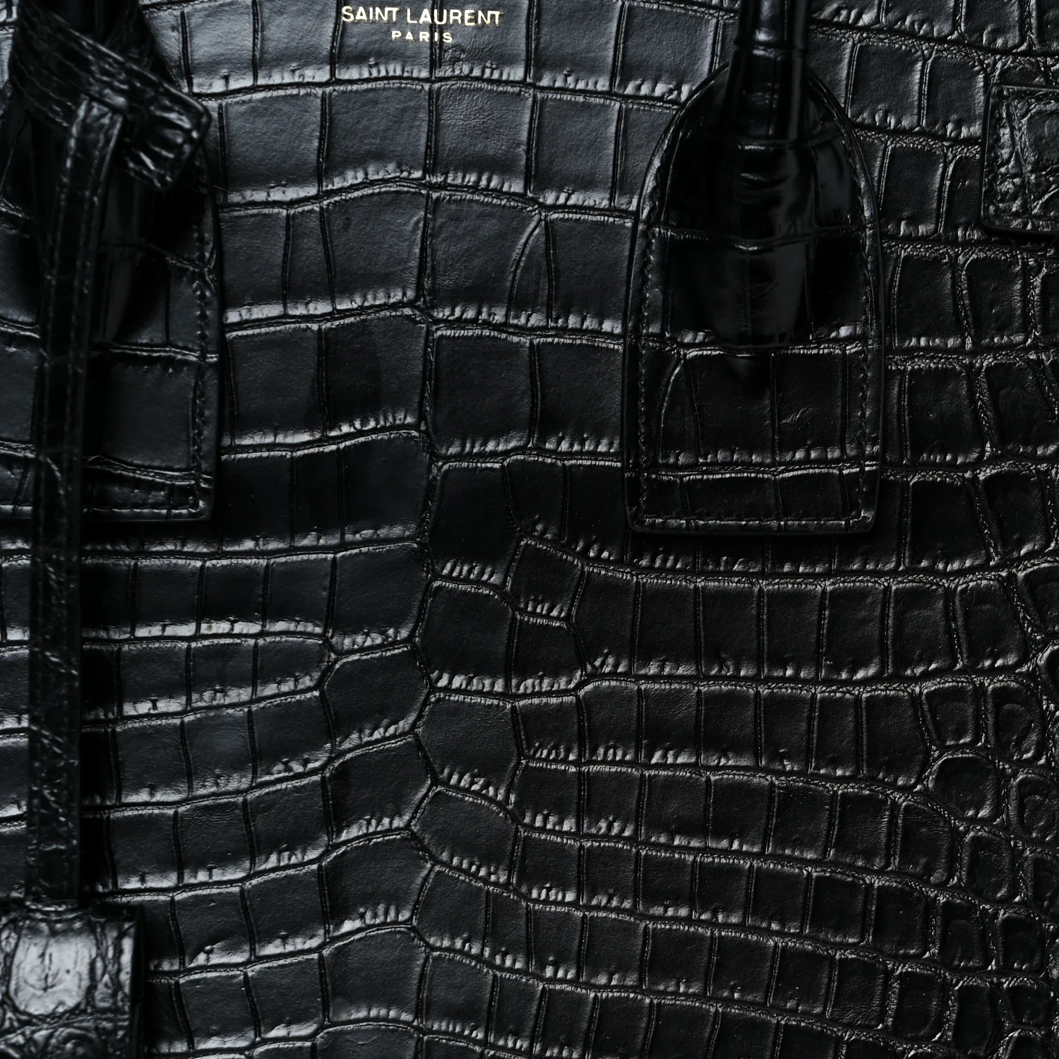 Calfskin Crocodile Embossed Small Sac de Jour Black - Image 8