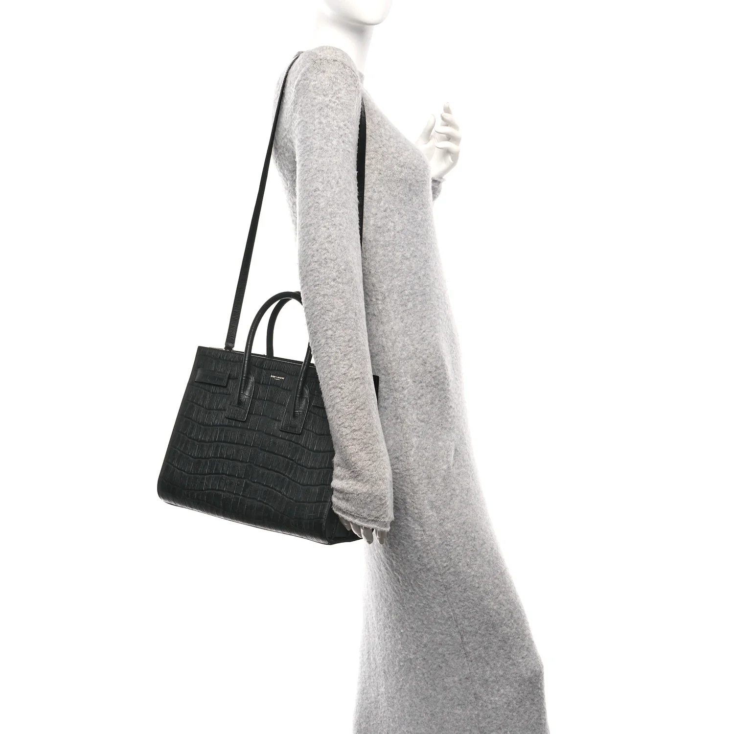 Calfskin Crocodile Embossed Small Sac de Jour Black - Image 2