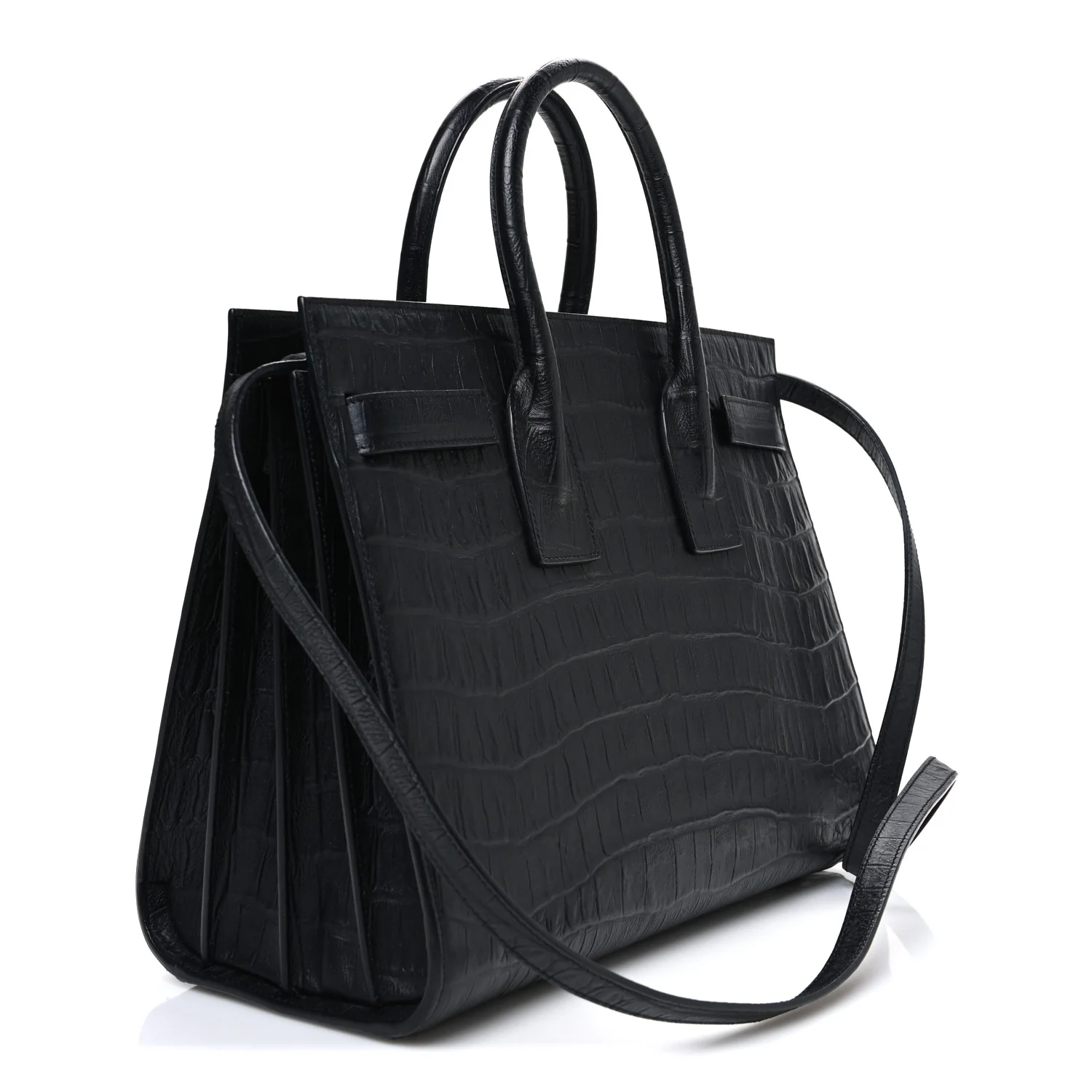 Calfskin Crocodile Embossed Small Sac de Jour Black - Image 3