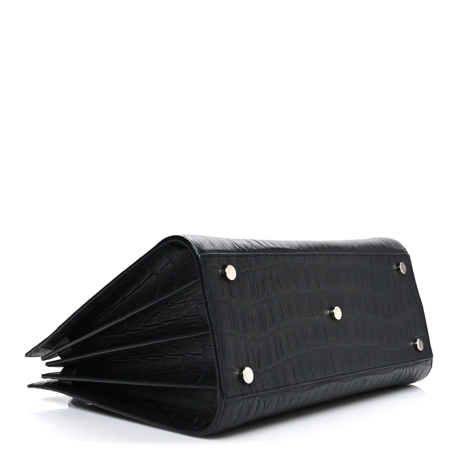 Calfskin Crocodile Embossed Small Sac de Jour Black - Image 4