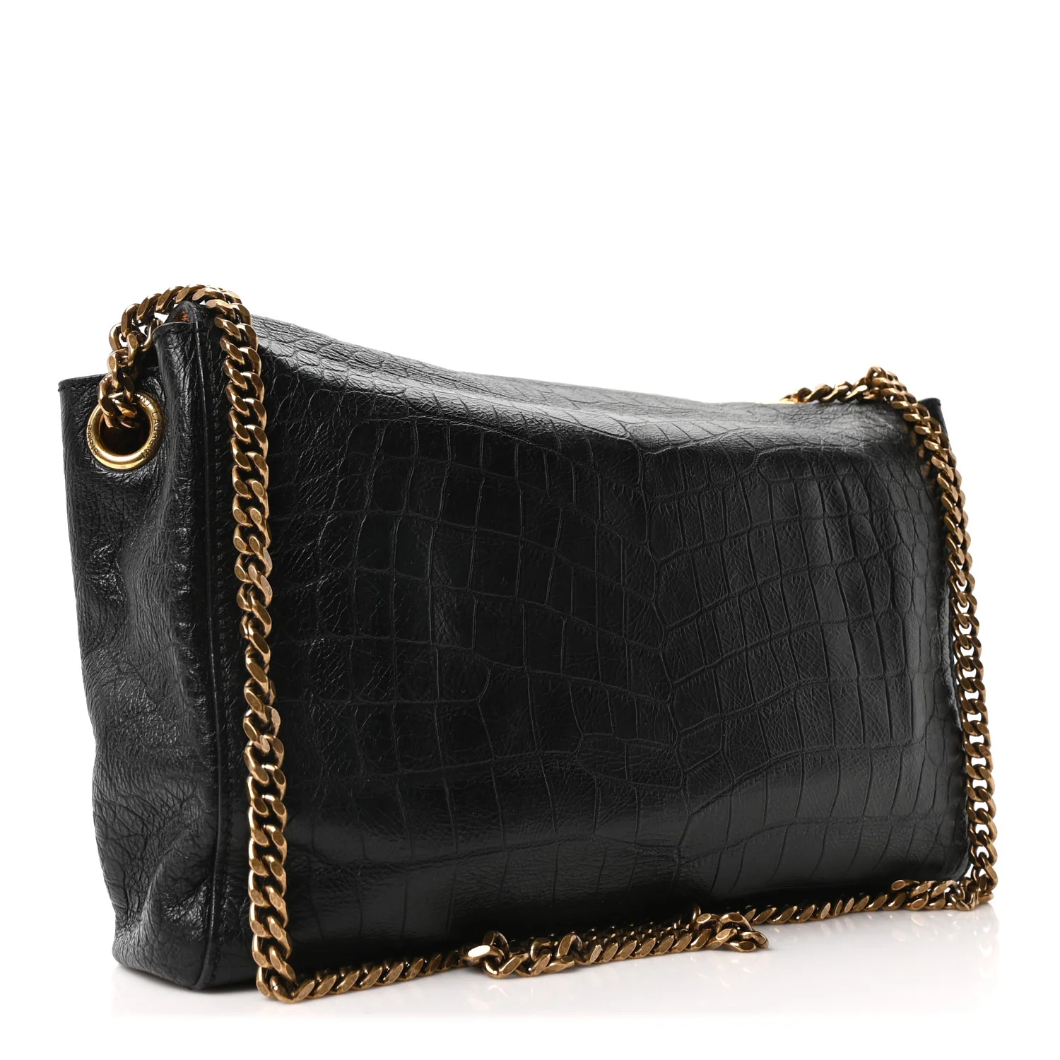 Calfskin Crocodile Embossed Suede Medium Reversible Monogram Kate Satchel Military Taupe - Image 3