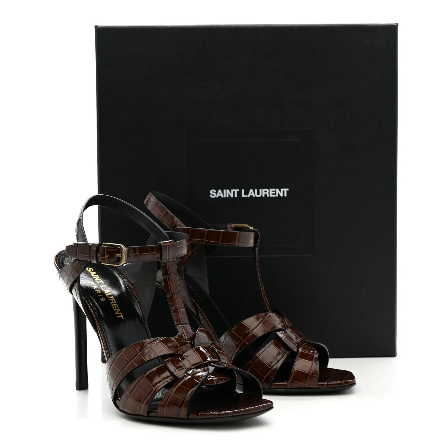 Calfskin Crocodile Embossed Tribute 105 Sandals 36.5 Moro - Image 10