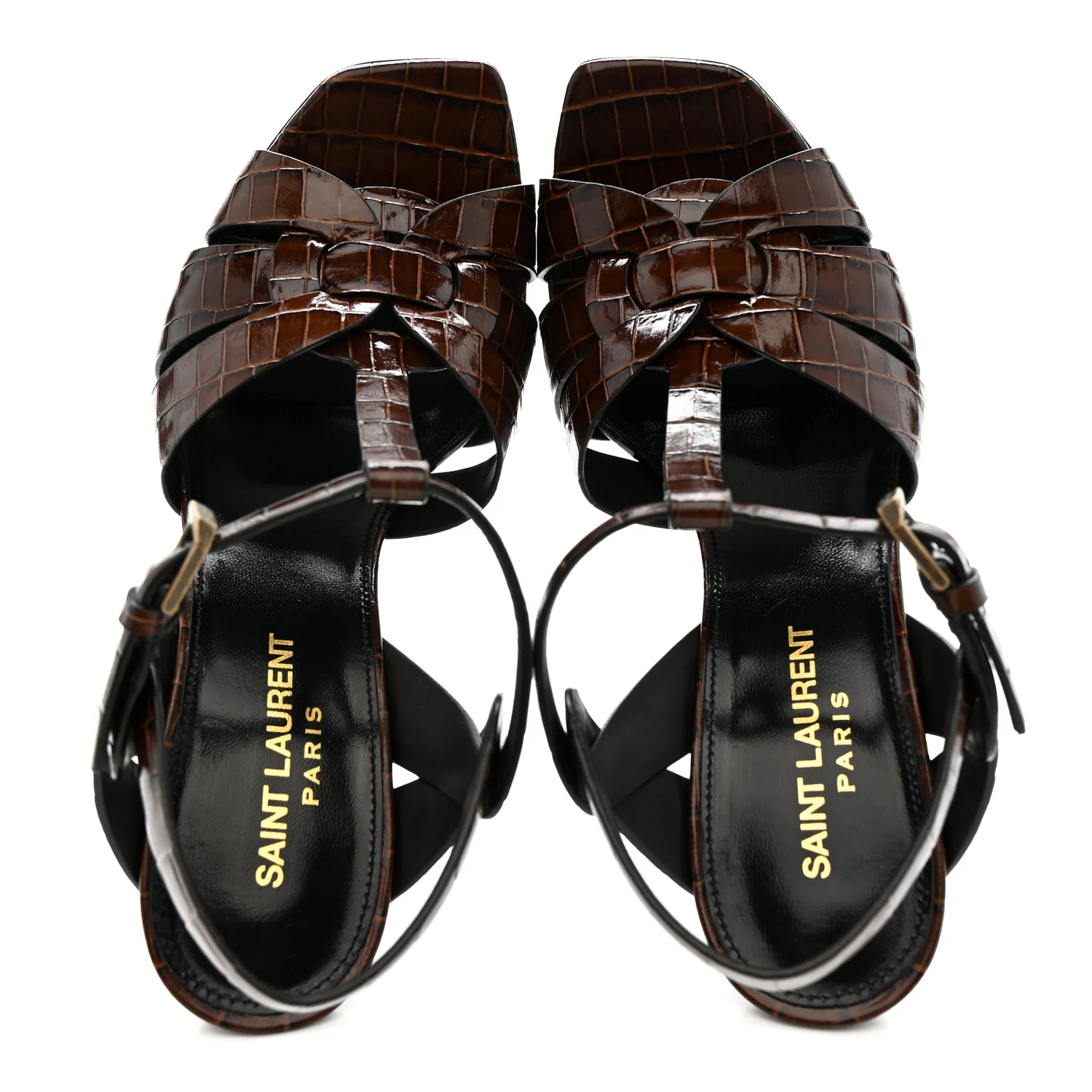 Calfskin Crocodile Embossed Tribute 105 Sandals 36.5 Moro - Image 2