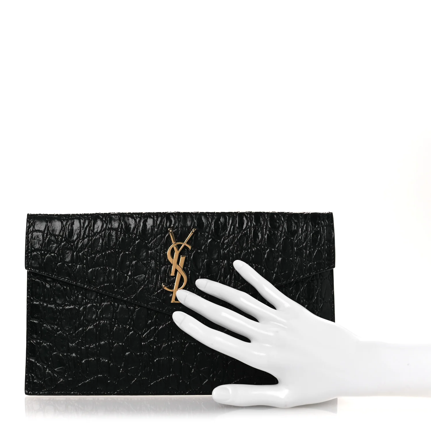 Calfskin Crocodile Embossed Uptown Monogram Clutch Black - Image 2