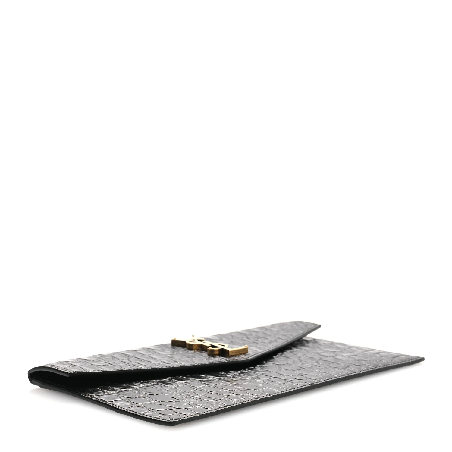 Calfskin Crocodile Embossed Uptown Monogram Clutch Black - Image 4