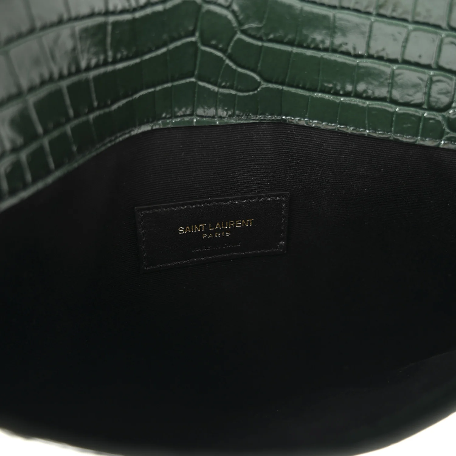 Calfskin Crocodile Embossed Uptown Monogram Clutch Dark Green - Image 6