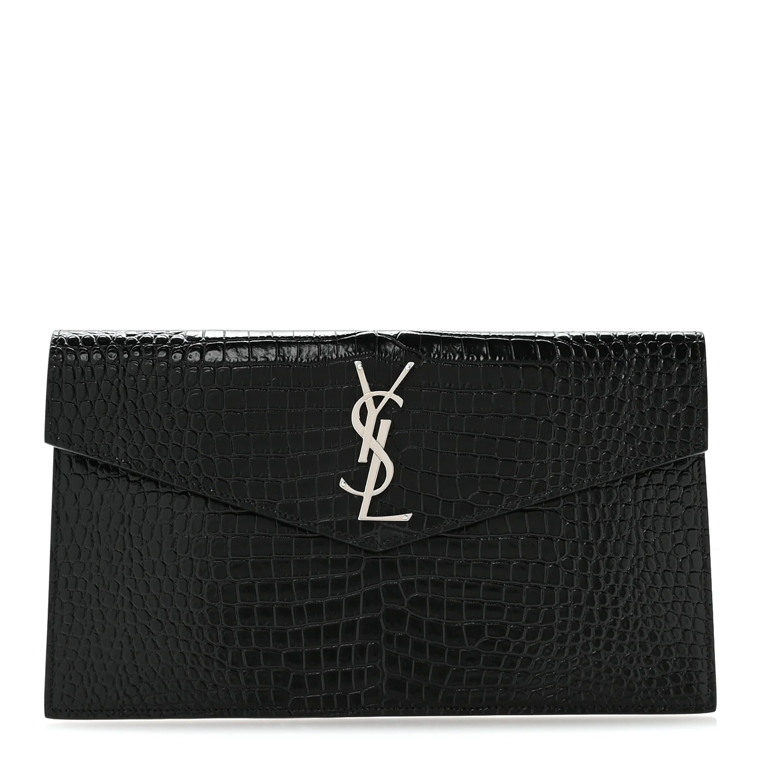 Calfskin Crocodile Embossed Uptown Monogram Pouch Black
