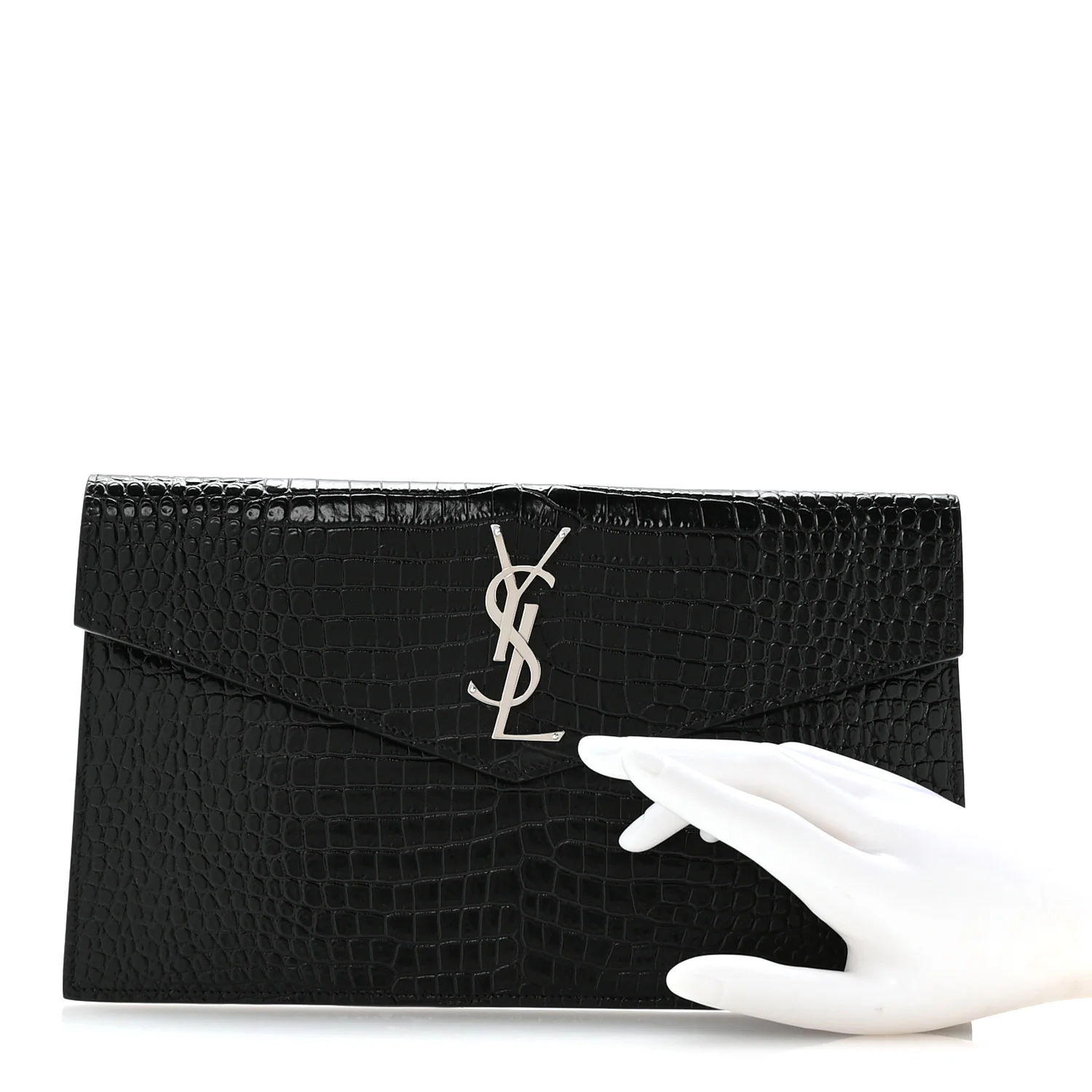 Calfskin Crocodile Embossed Uptown Monogram Pouch Black - Image 2
