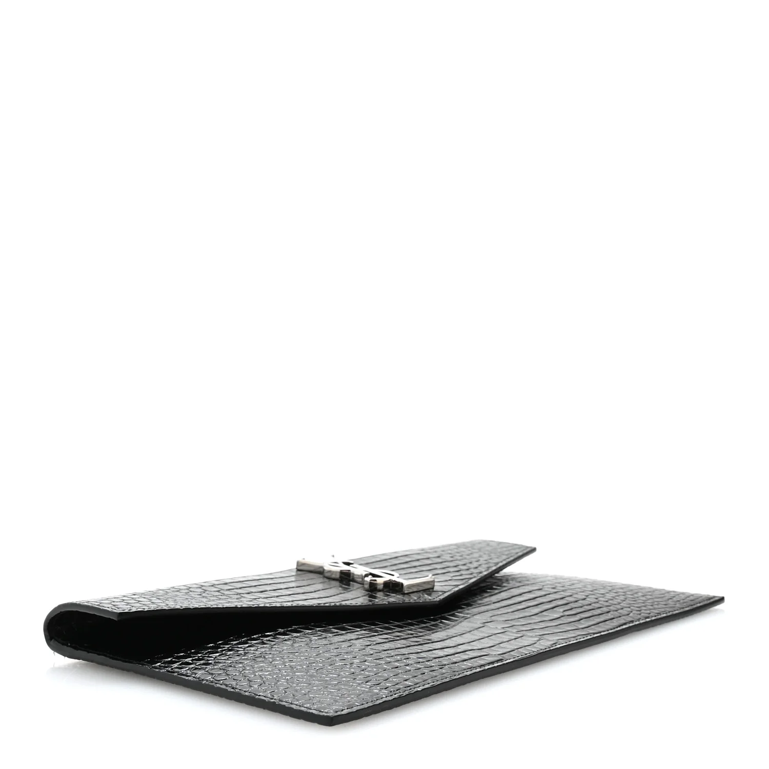 Calfskin Crocodile Embossed Uptown Monogram Pouch Black - Image 4