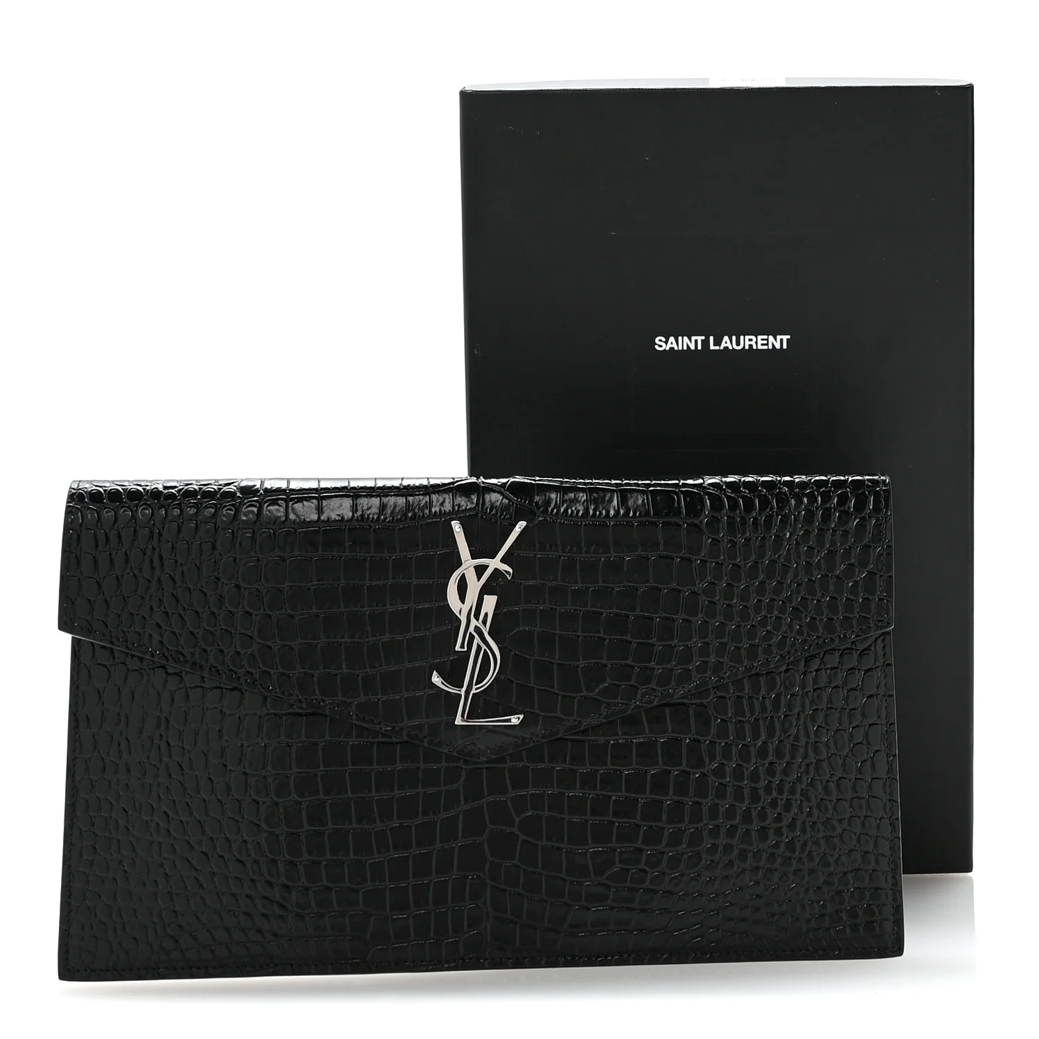 Calfskin Crocodile Embossed Uptown Monogram Pouch Black - Image 8