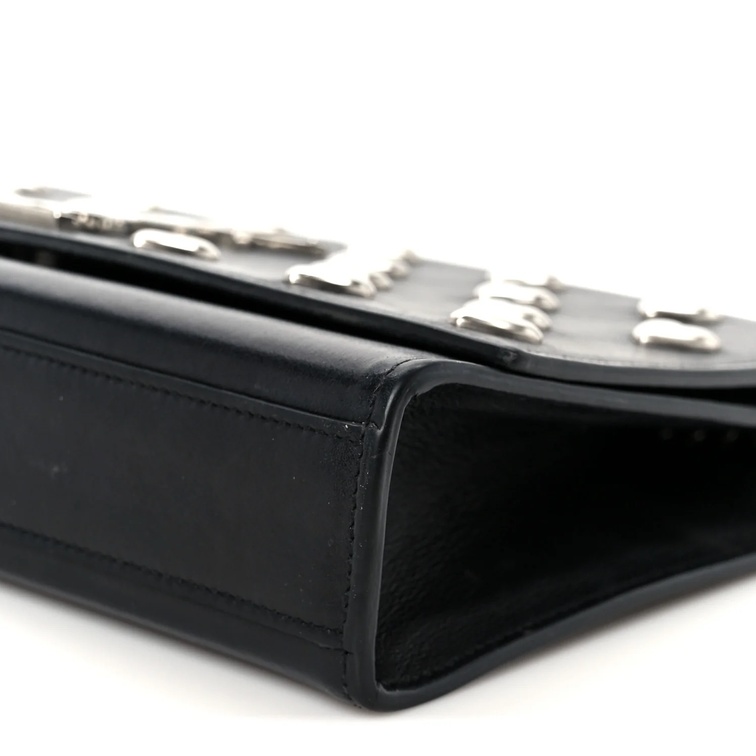 Calfskin Heart Studded Medium Monogram Kate Satchel Black - Image 11