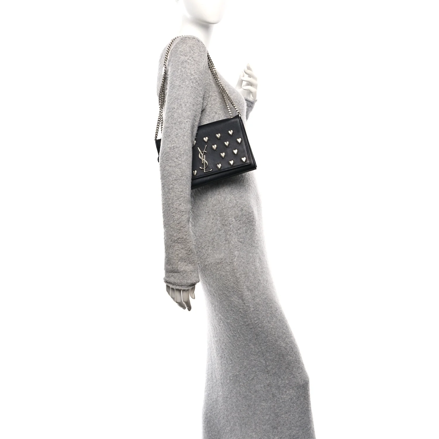 Calfskin Heart Studded Medium Monogram Kate Satchel Black - Image 2