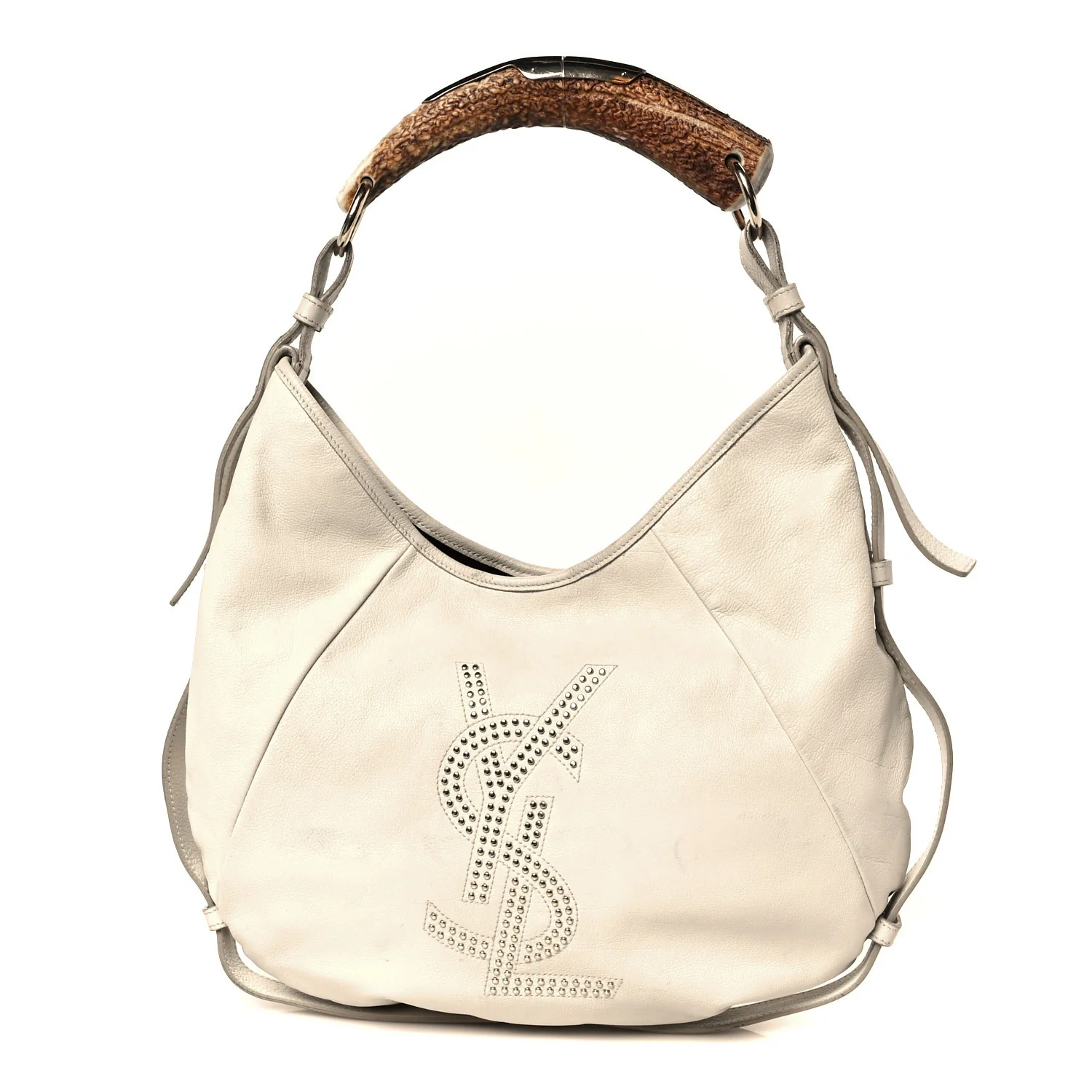 Calfskin Horn Studded Logo Mombasa Hobo White