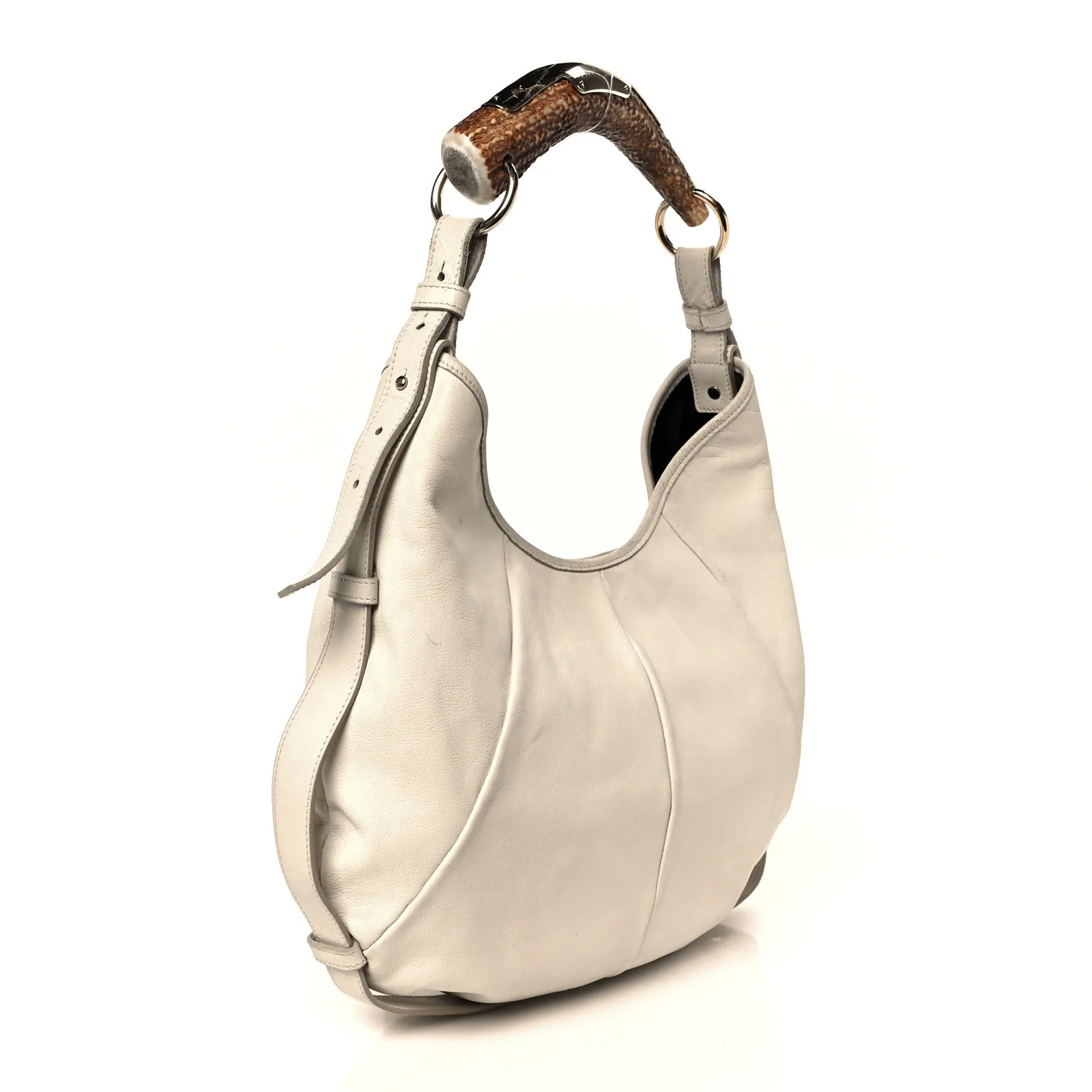 Calfskin Horn Studded Logo Mombasa Hobo White - Image 2