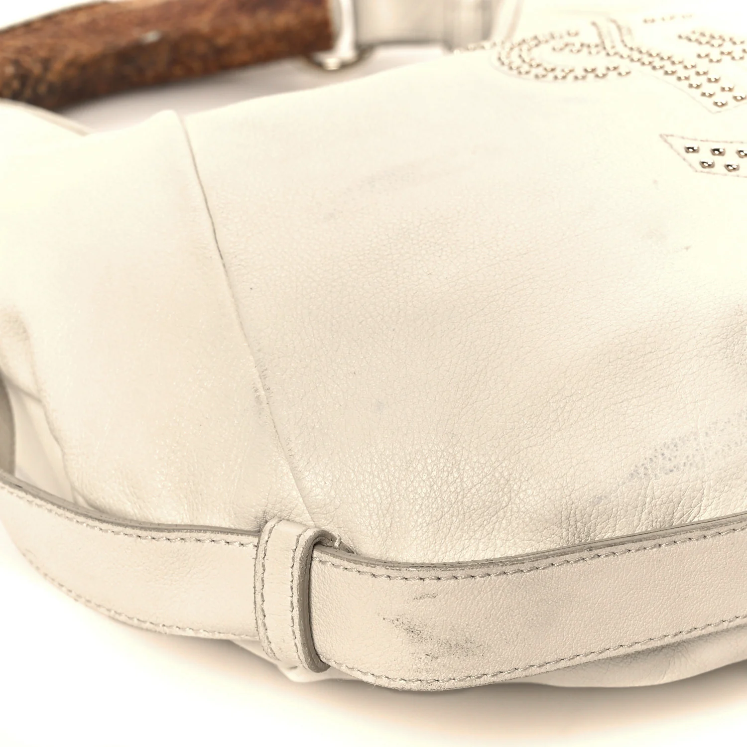 Calfskin Horn Studded Logo Mombasa Hobo White - Image 8
