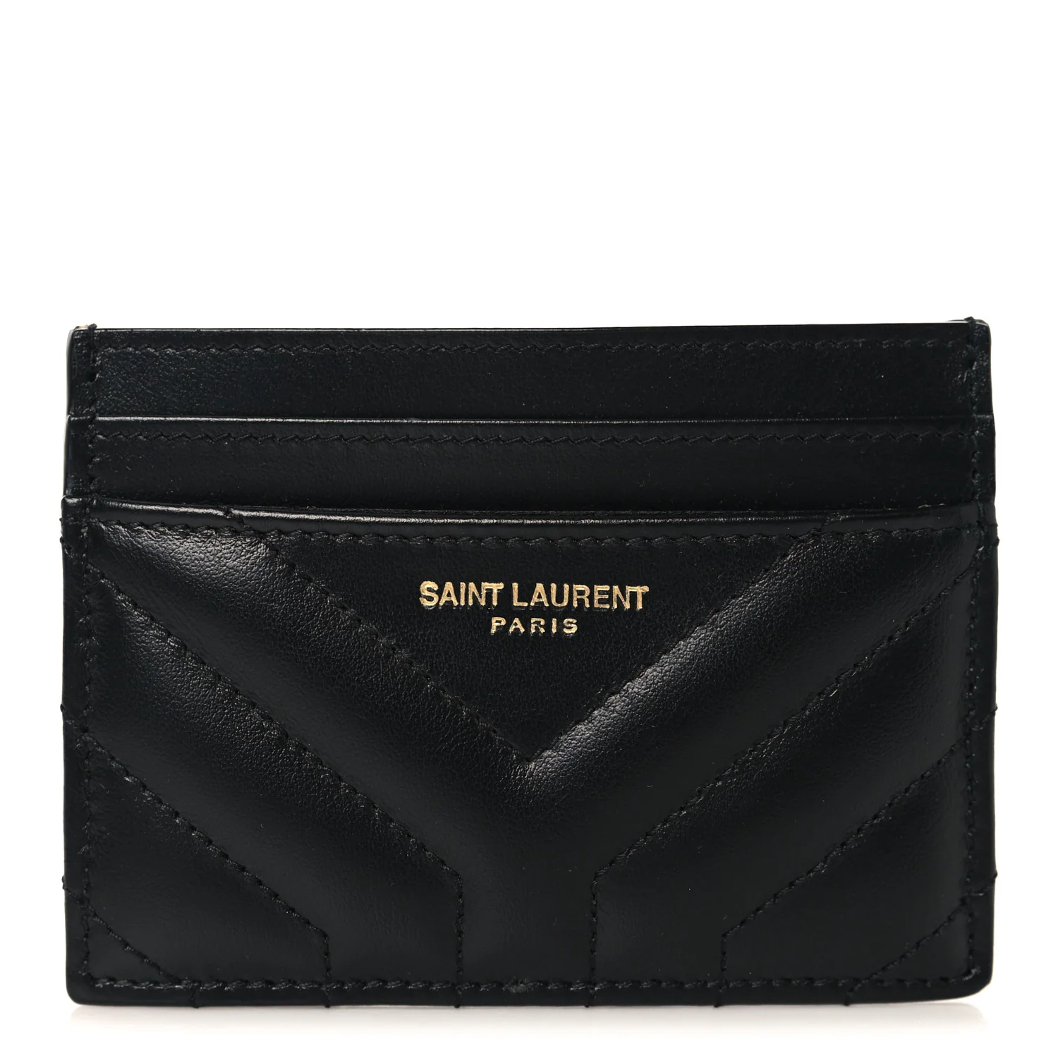 Calfskin Matelasse Chevron Joan Credit Card Case Black