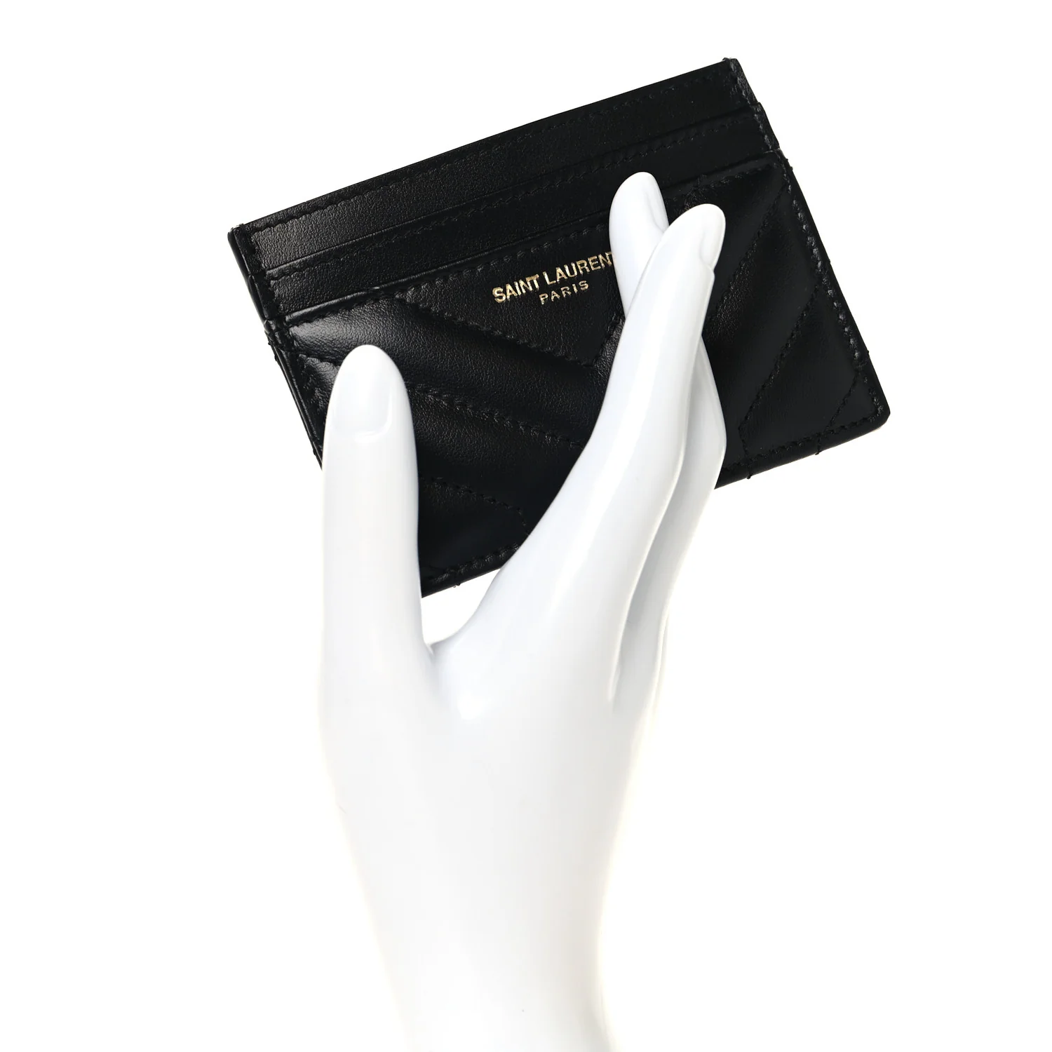Calfskin Matelasse Chevron Joan Credit Card Case Black - Image 2