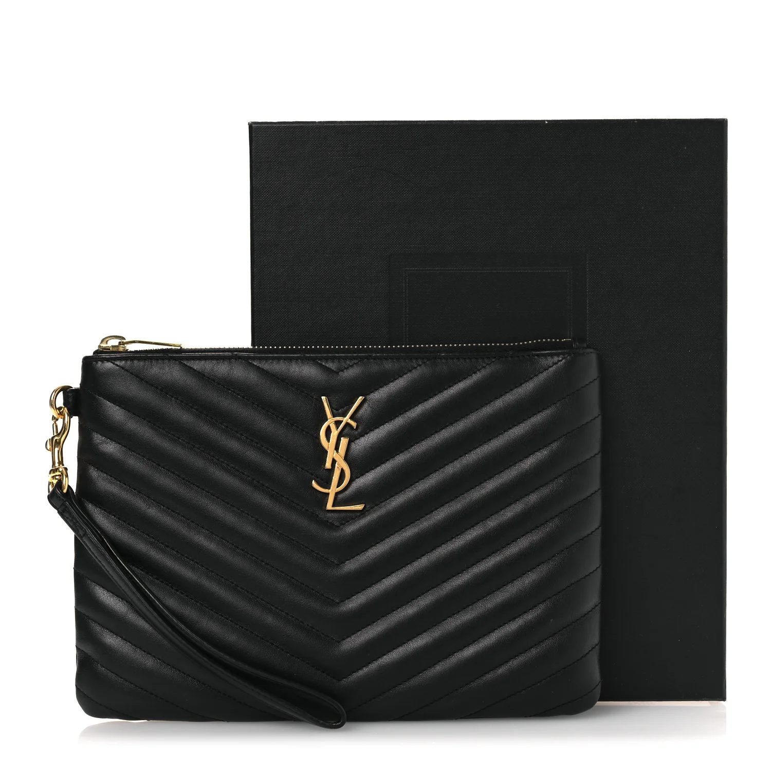 Calfskin Matelasse Chevron Monogram A5 Wristlet Black - Image 14