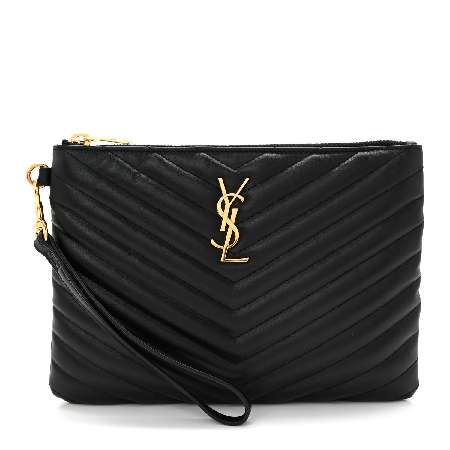 Calfskin Matelasse Chevron Monogram A5 Wristlet Black