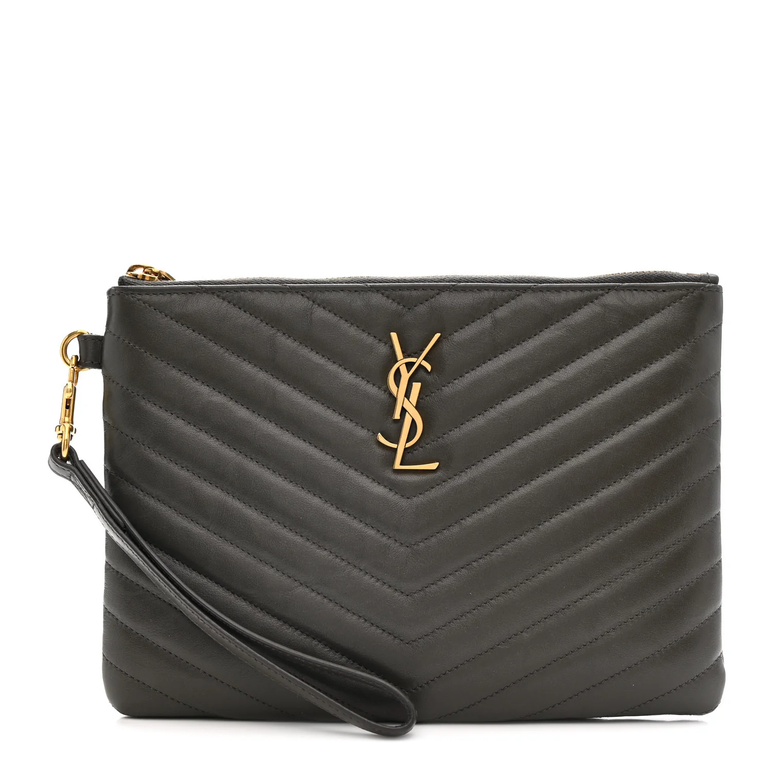 Calfskin Matelasse Chevron Monogram A5 Wristlet Earth