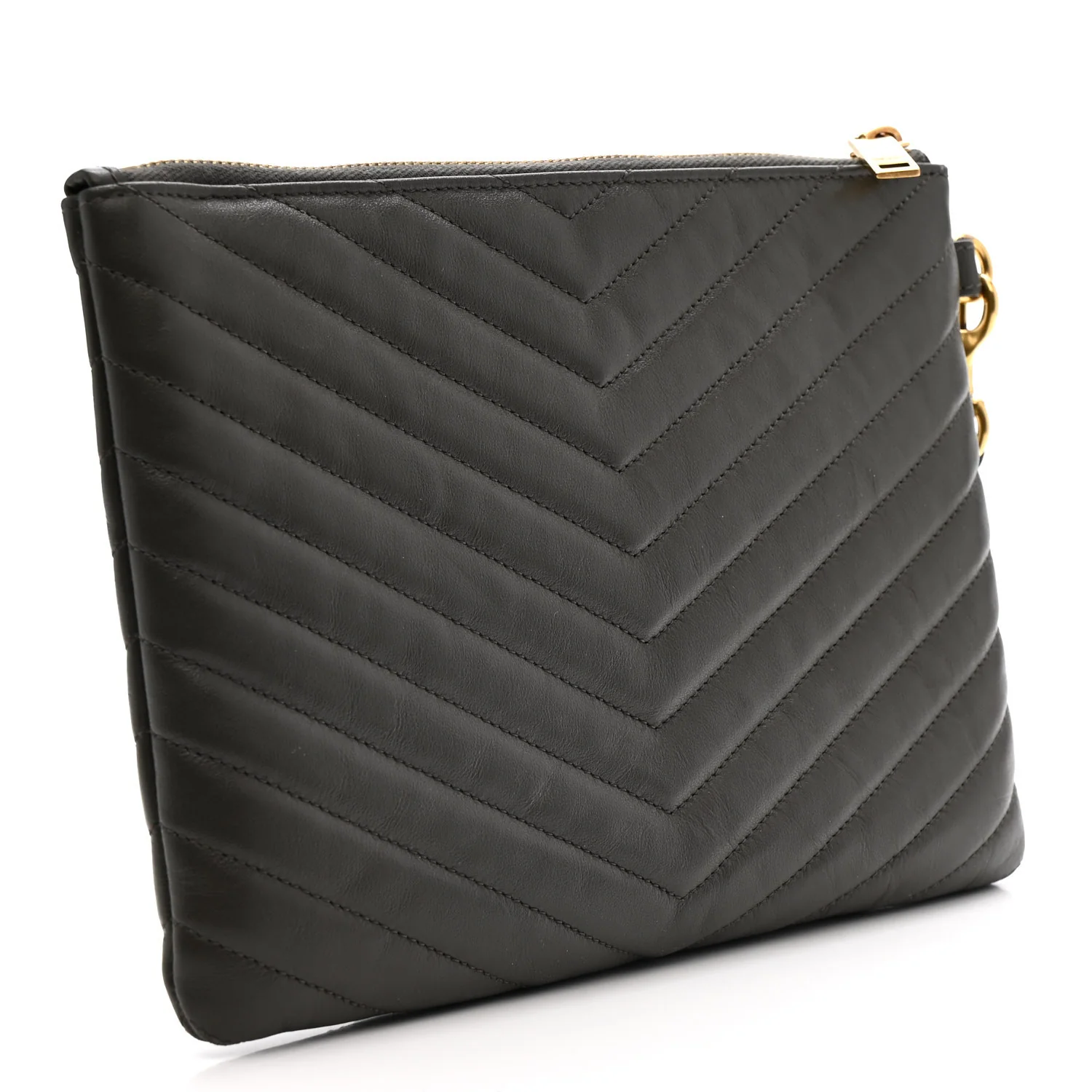 Calfskin Matelasse Chevron Monogram A5 Wristlet Earth - Image 3