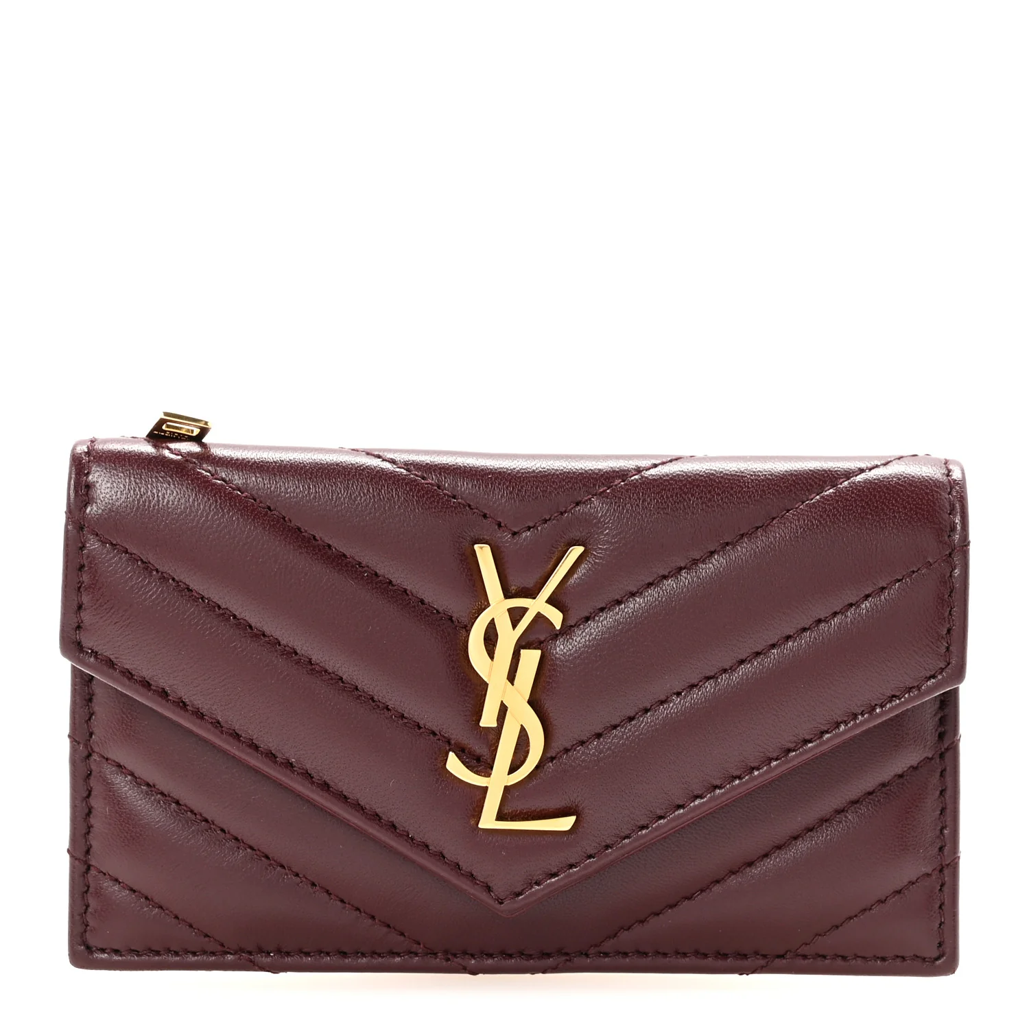 Calfskin Matelasse Chevron Monogram Compact Wallet Hot Wine