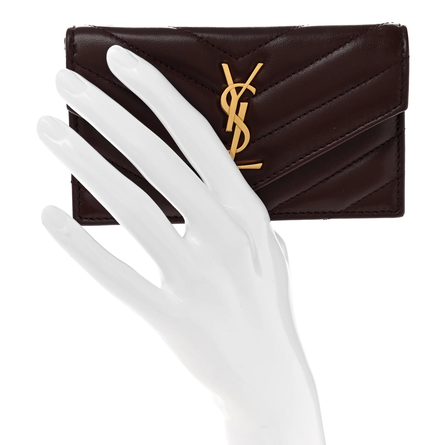 Calfskin Matelasse Chevron Monogram Compact Wallet Hot Wine - Image 2