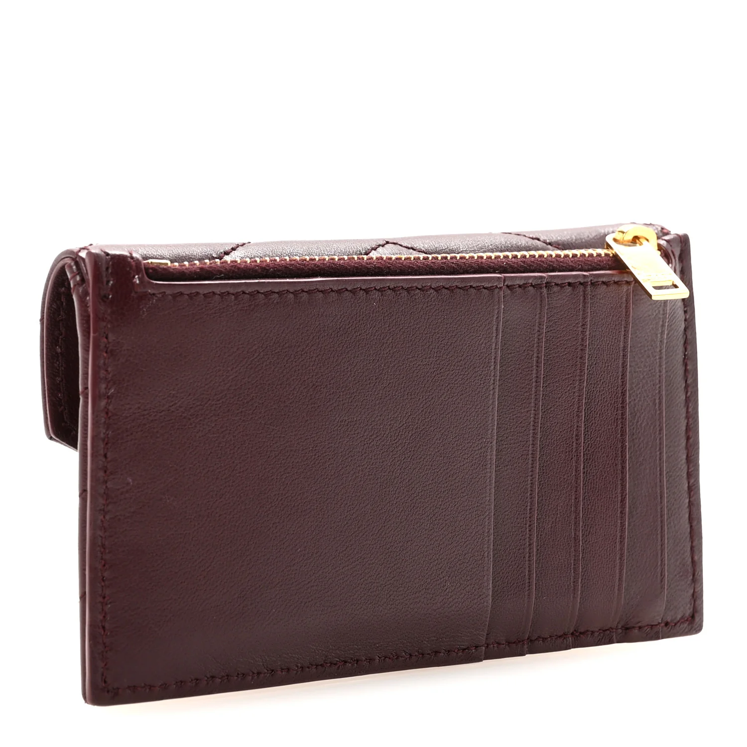 Calfskin Matelasse Chevron Monogram Compact Wallet Hot Wine - Image 3