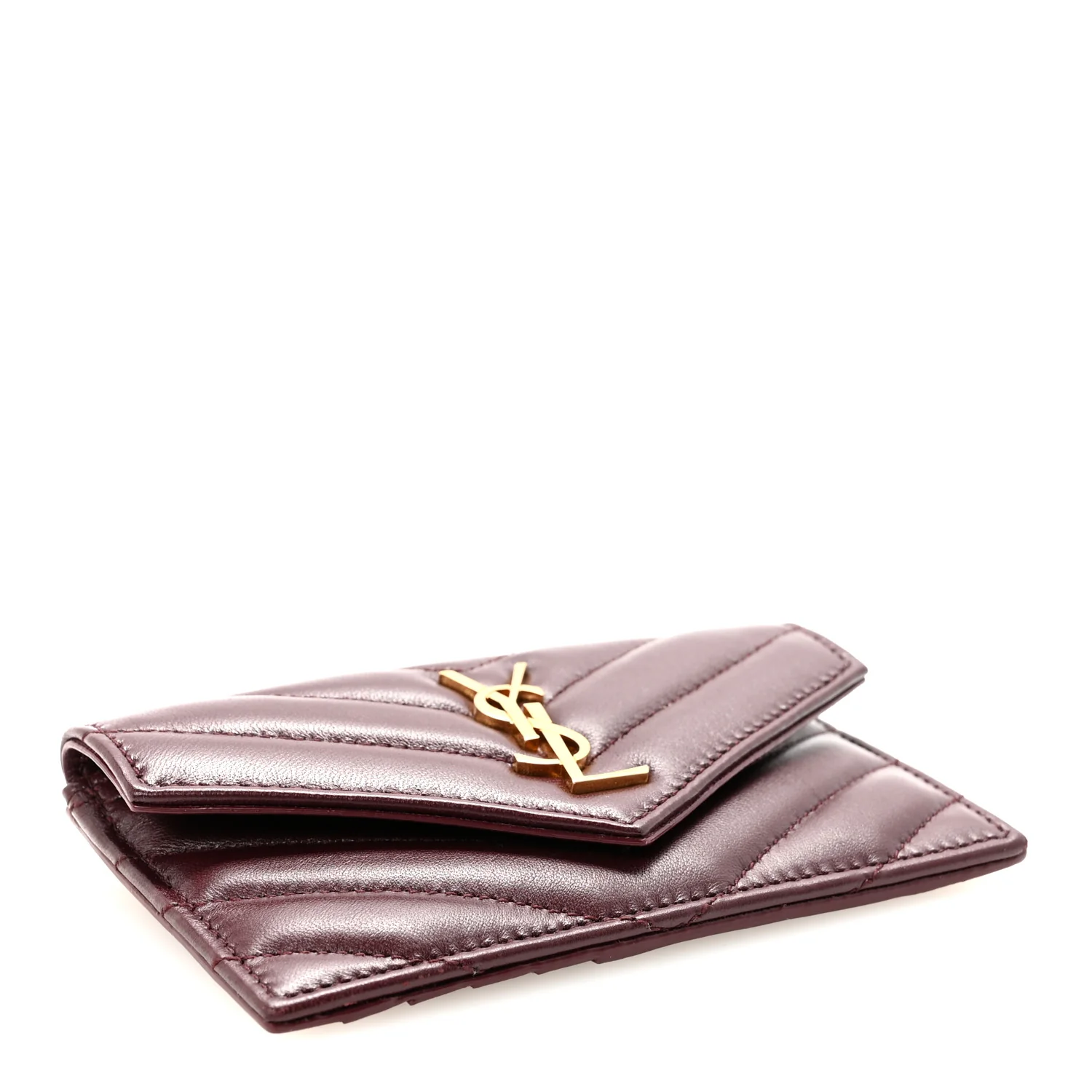 Calfskin Matelasse Chevron Monogram Compact Wallet Hot Wine - Image 4