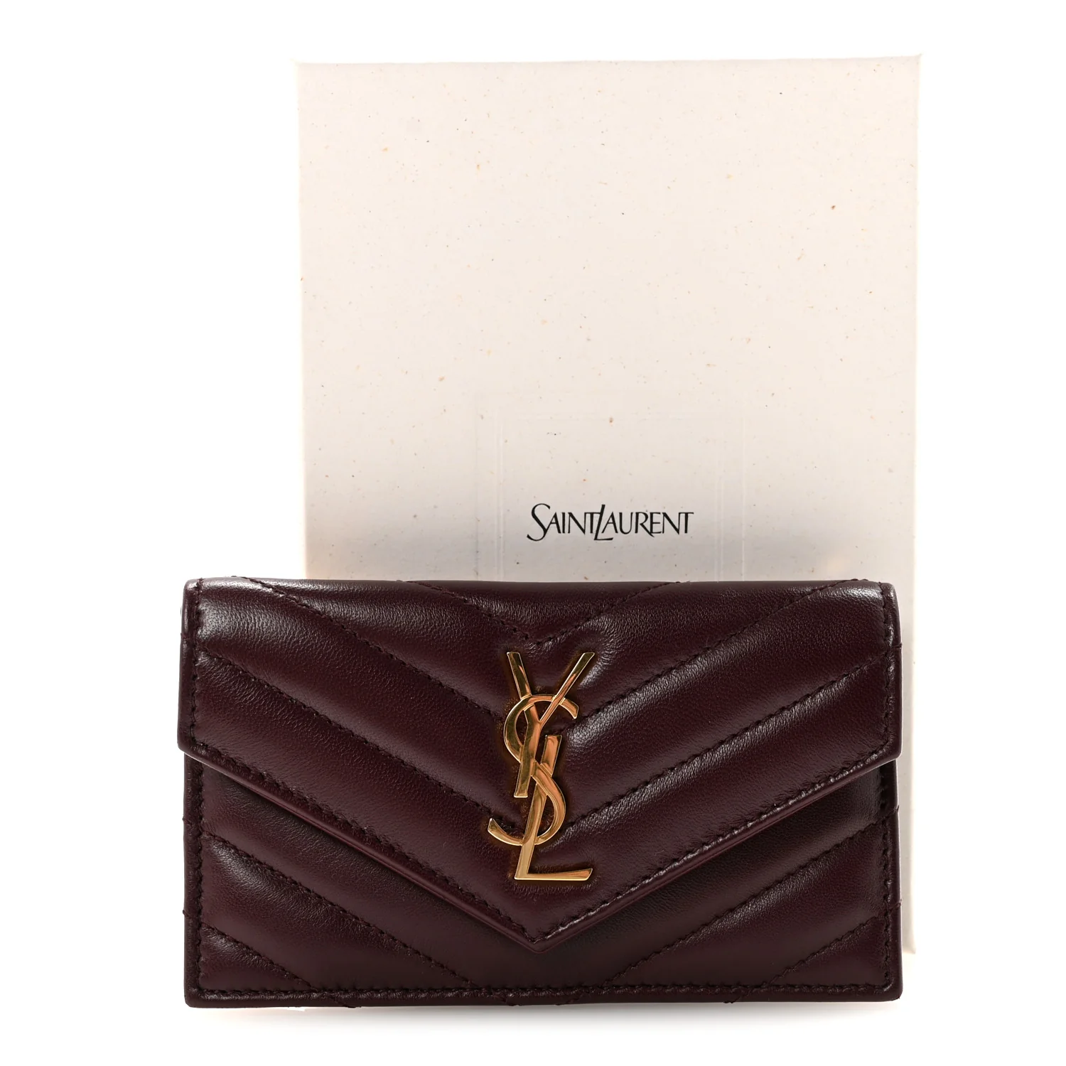 Calfskin Matelasse Chevron Monogram Compact Wallet Hot Wine - Image 7
