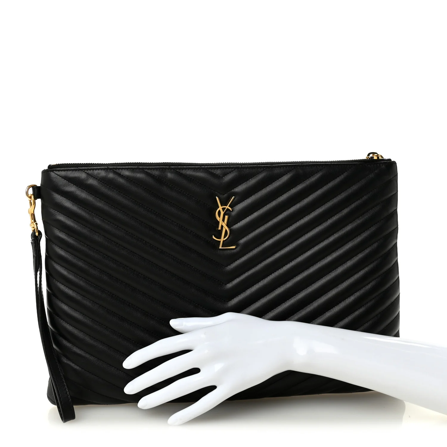 Calfskin Matelasse Chevron Monogram Document Holder Black - Image 2