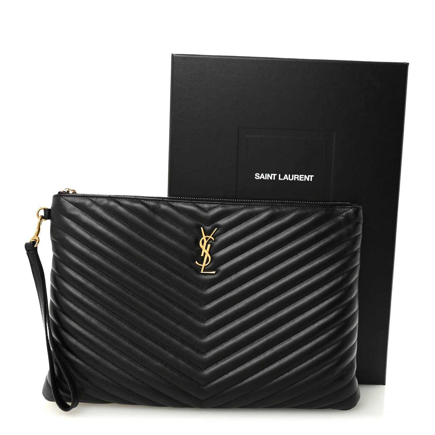 Calfskin Matelasse Chevron Monogram Document Holder Black - Image 8