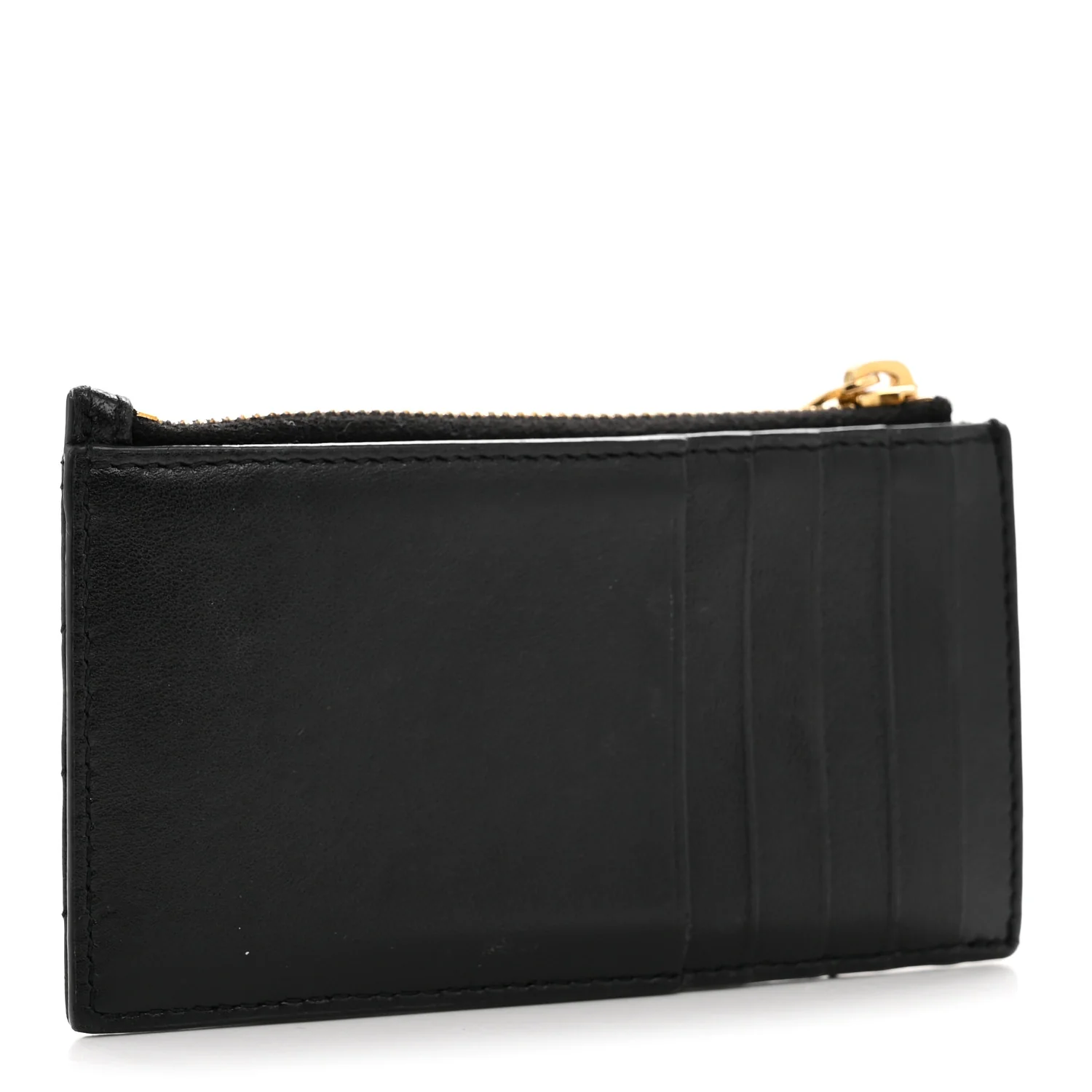 Calfskin Matelasse Chevron Monogram Fragments Zippered Card Case Black - Image 3