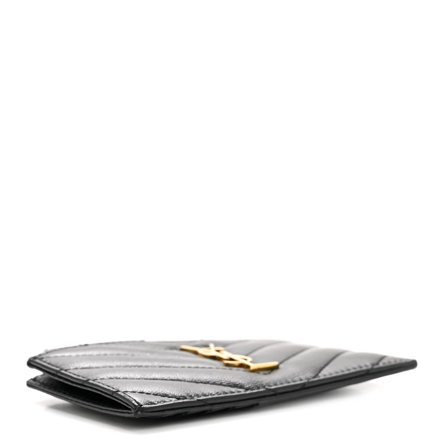 Calfskin Matelasse Chevron Monogram Fragments Zippered Card Case Black - Image 4