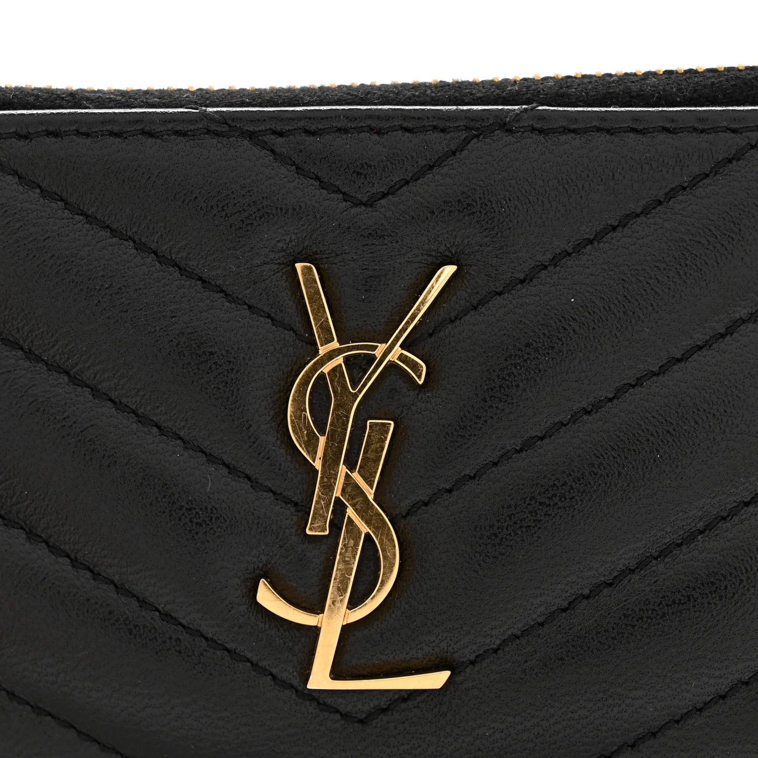 Calfskin Matelasse Chevron Monogram Fragments Zippered Card Case Black - Image 8