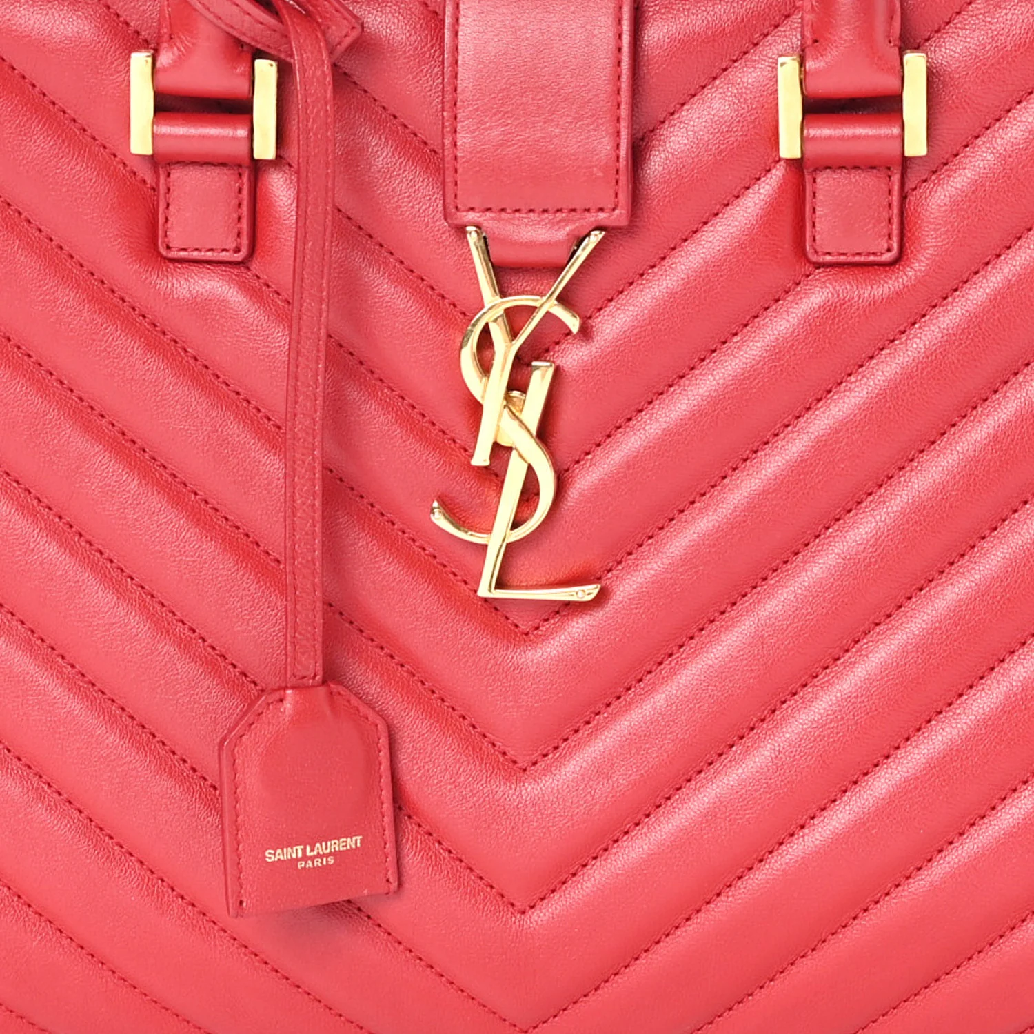 Calfskin Matelasse Chevron Small Monogram Cabas Lipstick Red - Image 8