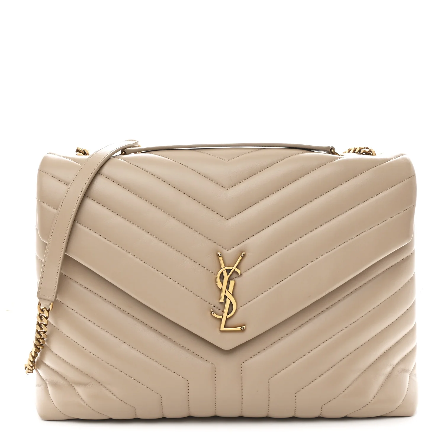 Calfskin Matelasse Large Loulou Monogram Chain Satchel Dark Beige