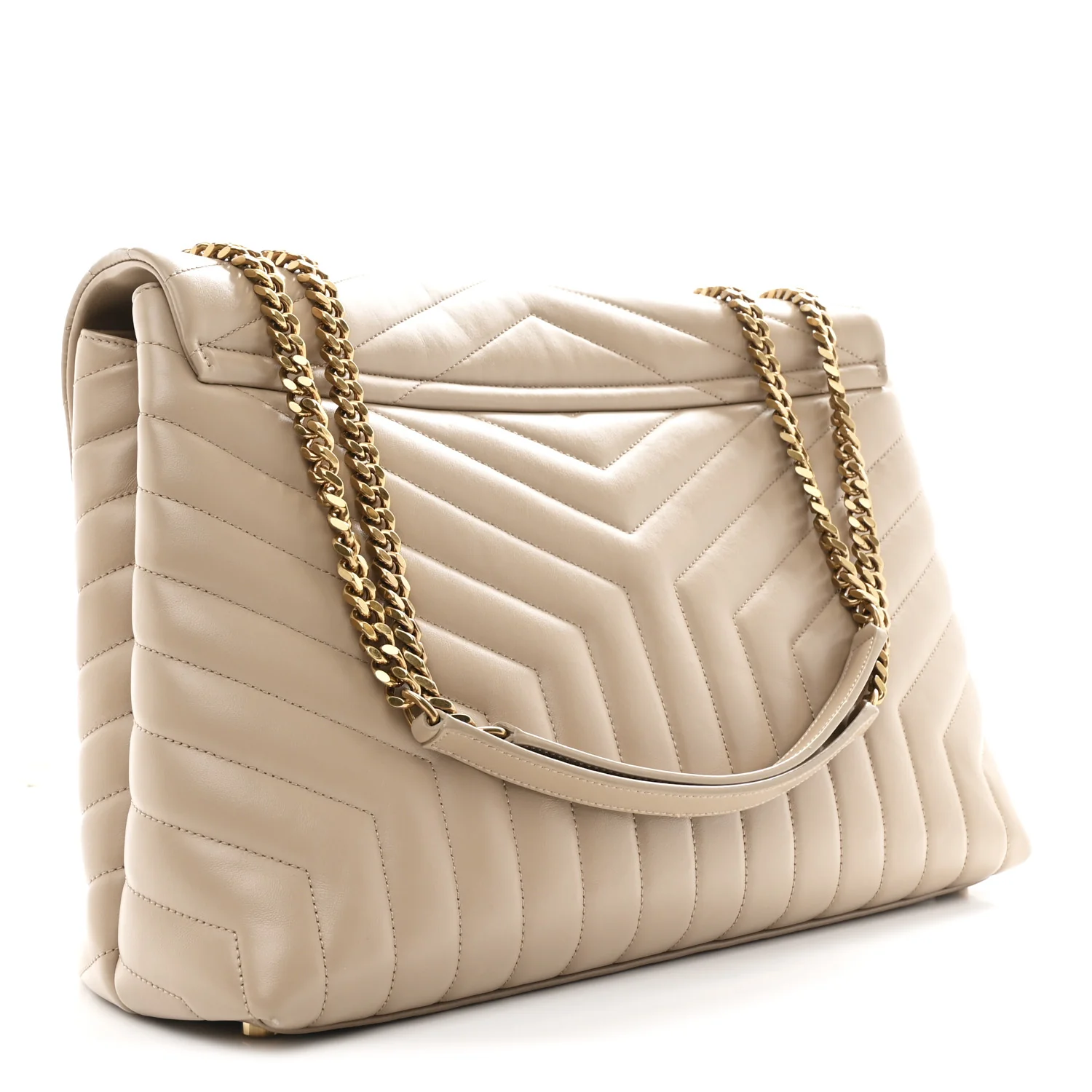 Calfskin Matelasse Large Loulou Monogram Chain Satchel Dark Beige - Image 3
