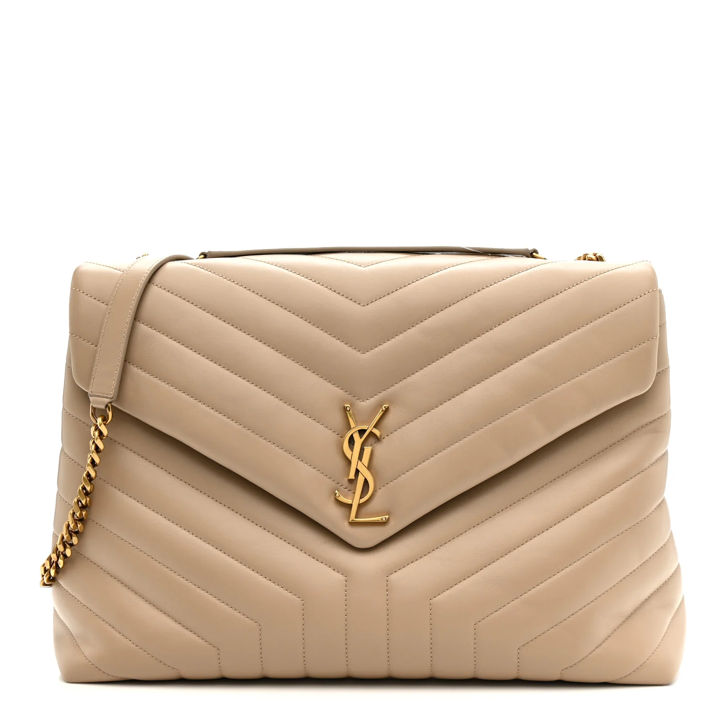 Calfskin Matelasse Large Loulou Monogram Chain Satchel Dark Beige - Image 2