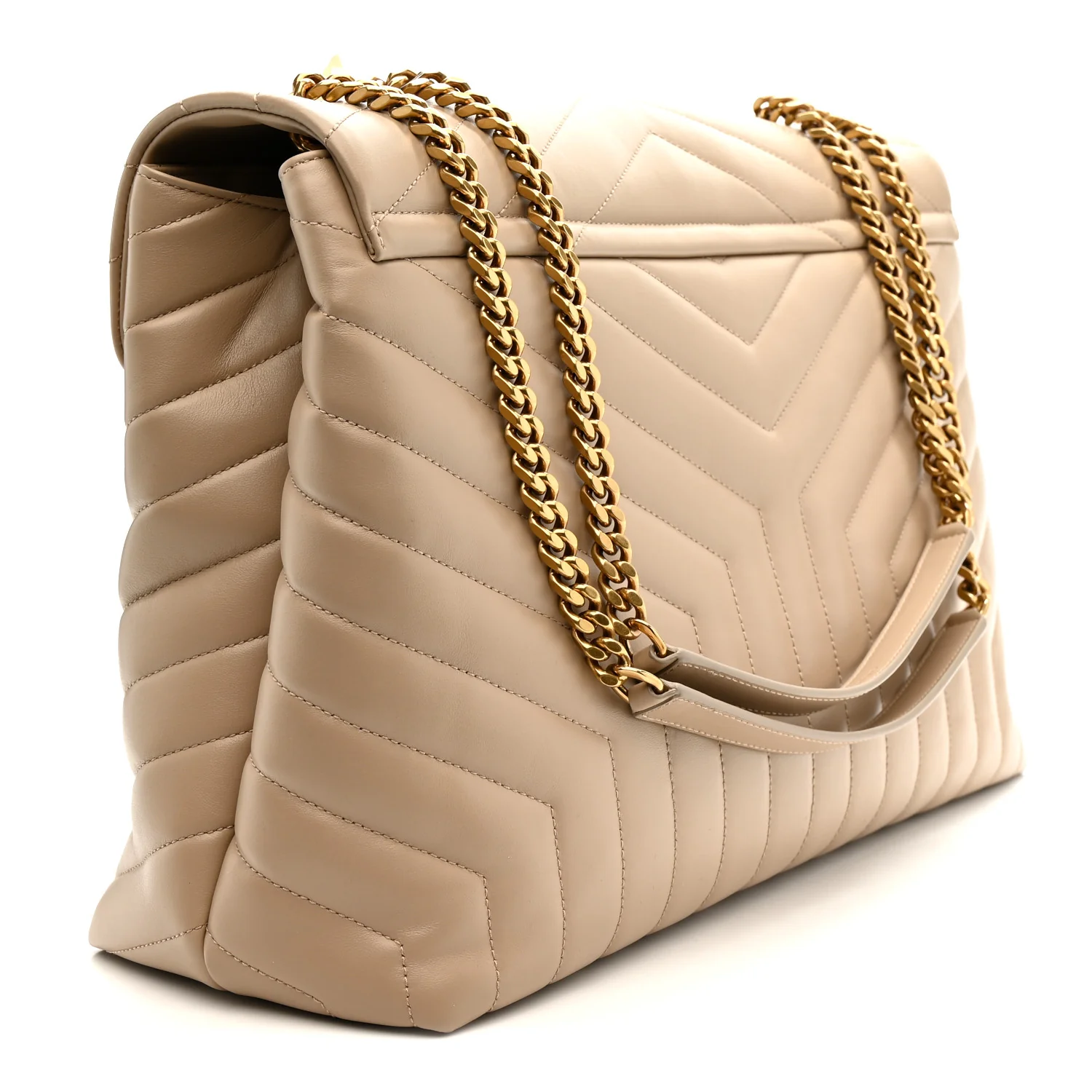 Calfskin Matelasse Large Loulou Monogram Chain Satchel Dark Beige - Image 4