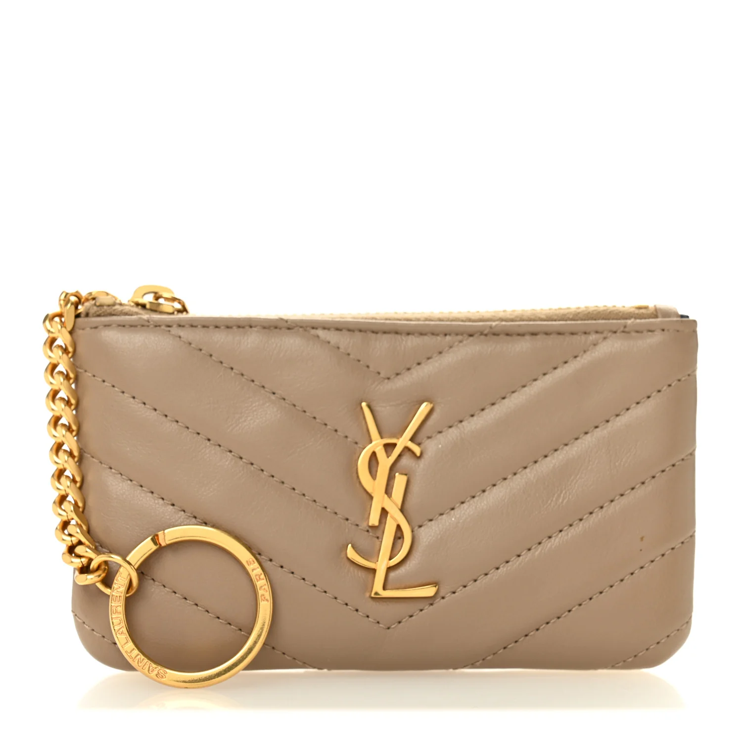 Calfskin Matelasse Monogram Key Pouch Light Taupe