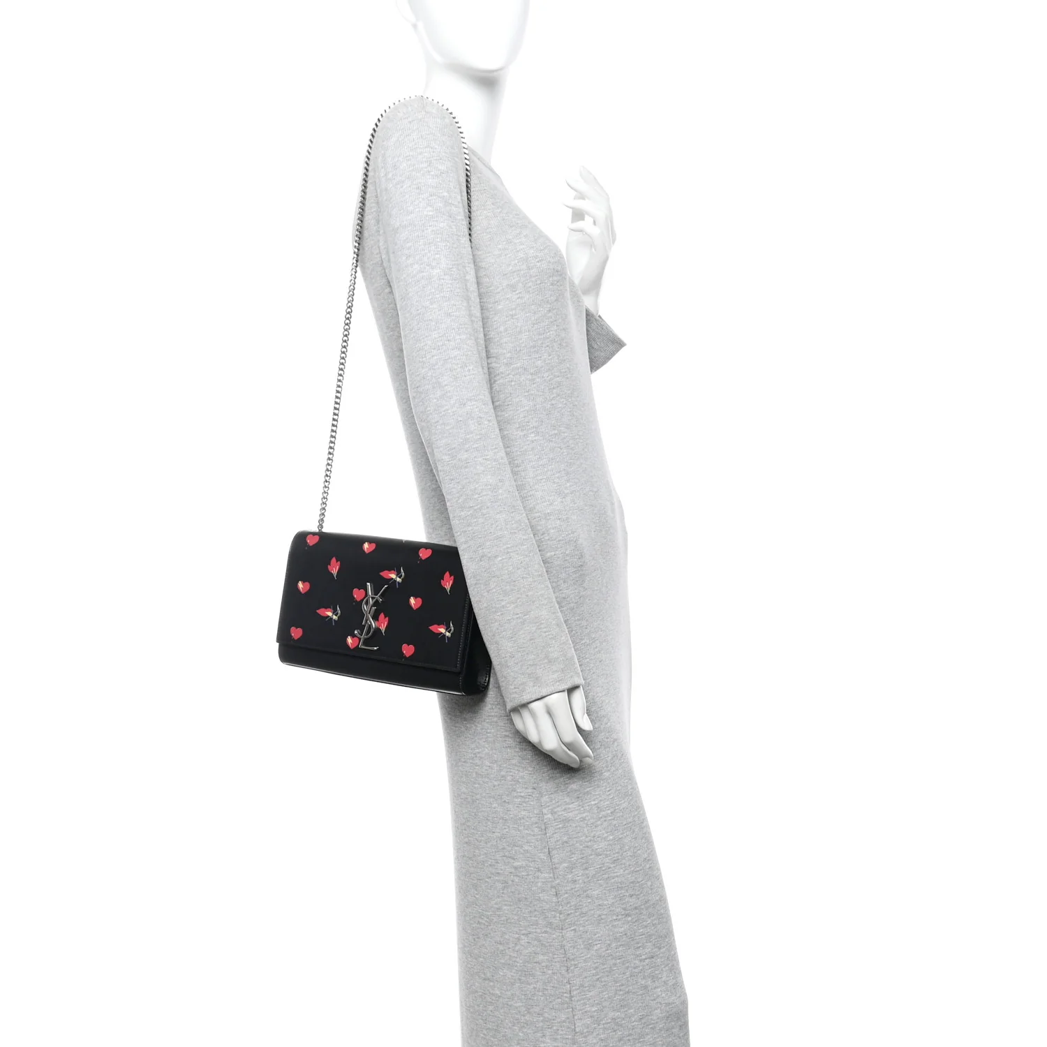 Calfskin Medium Heart Bolts Monogram Kate Satchel Black - Image 2