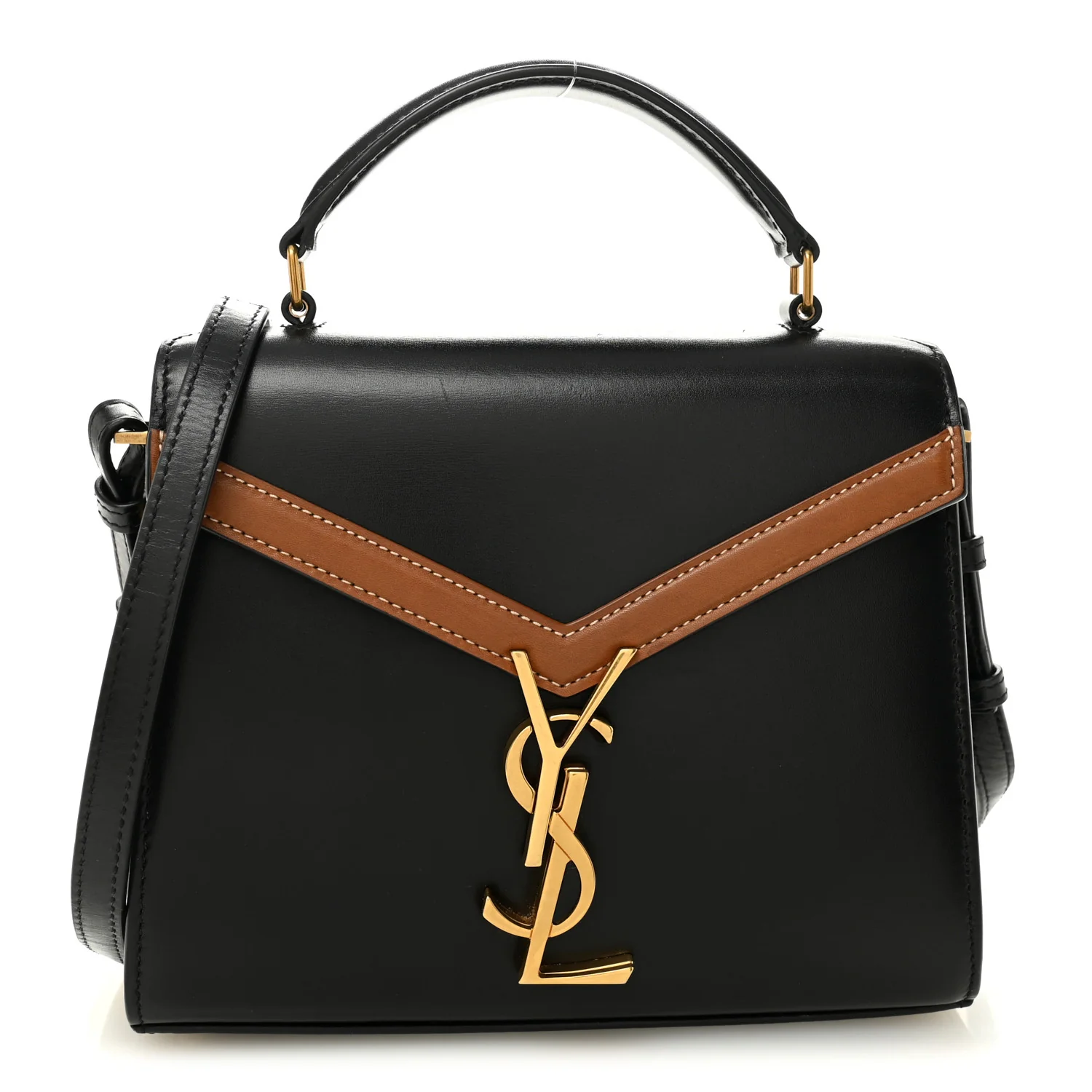 Calfskin Mini Classic Monogram Cassandra Top Handle Black Tan