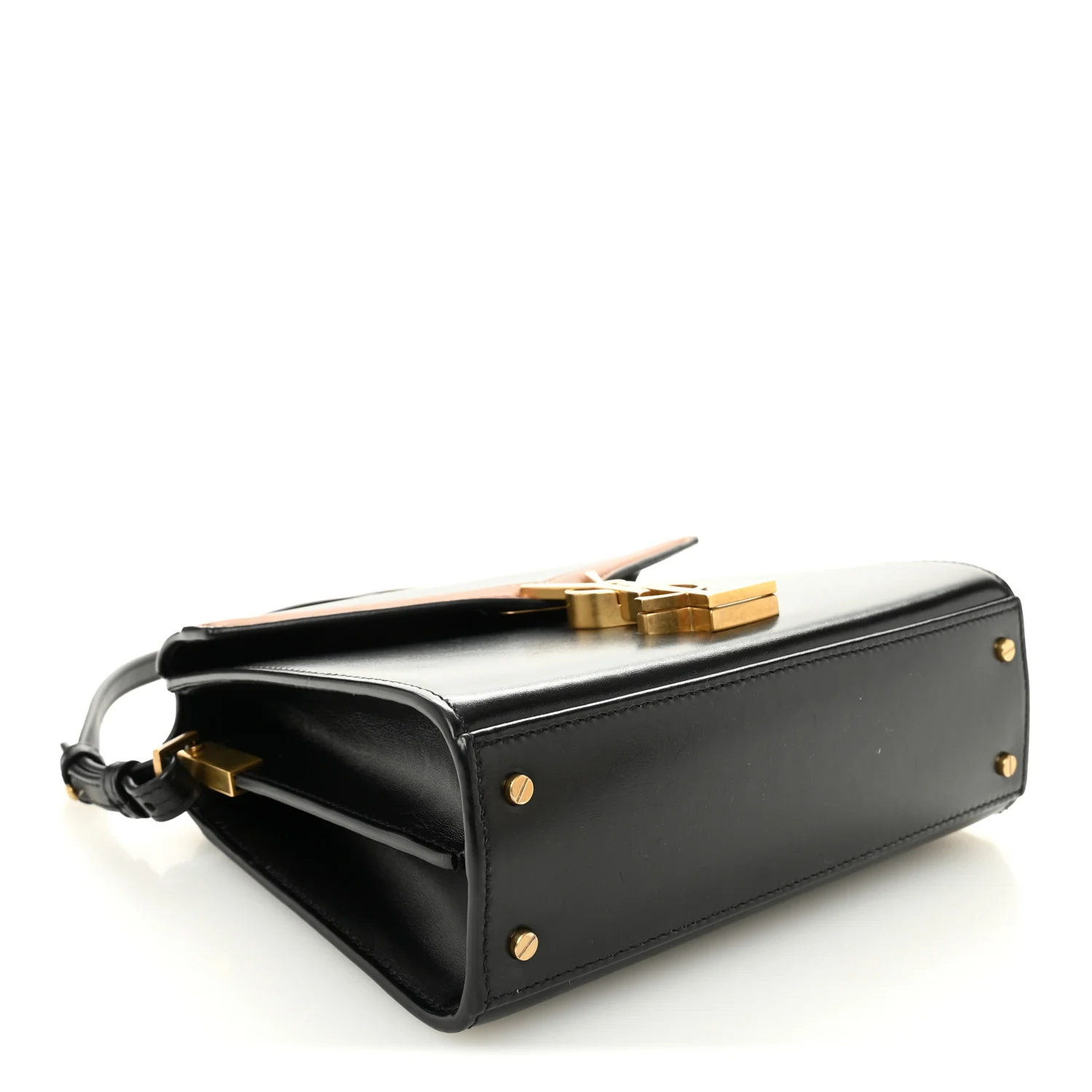 Calfskin Mini Classic Monogram Cassandra Top Handle Black Tan - Image 4