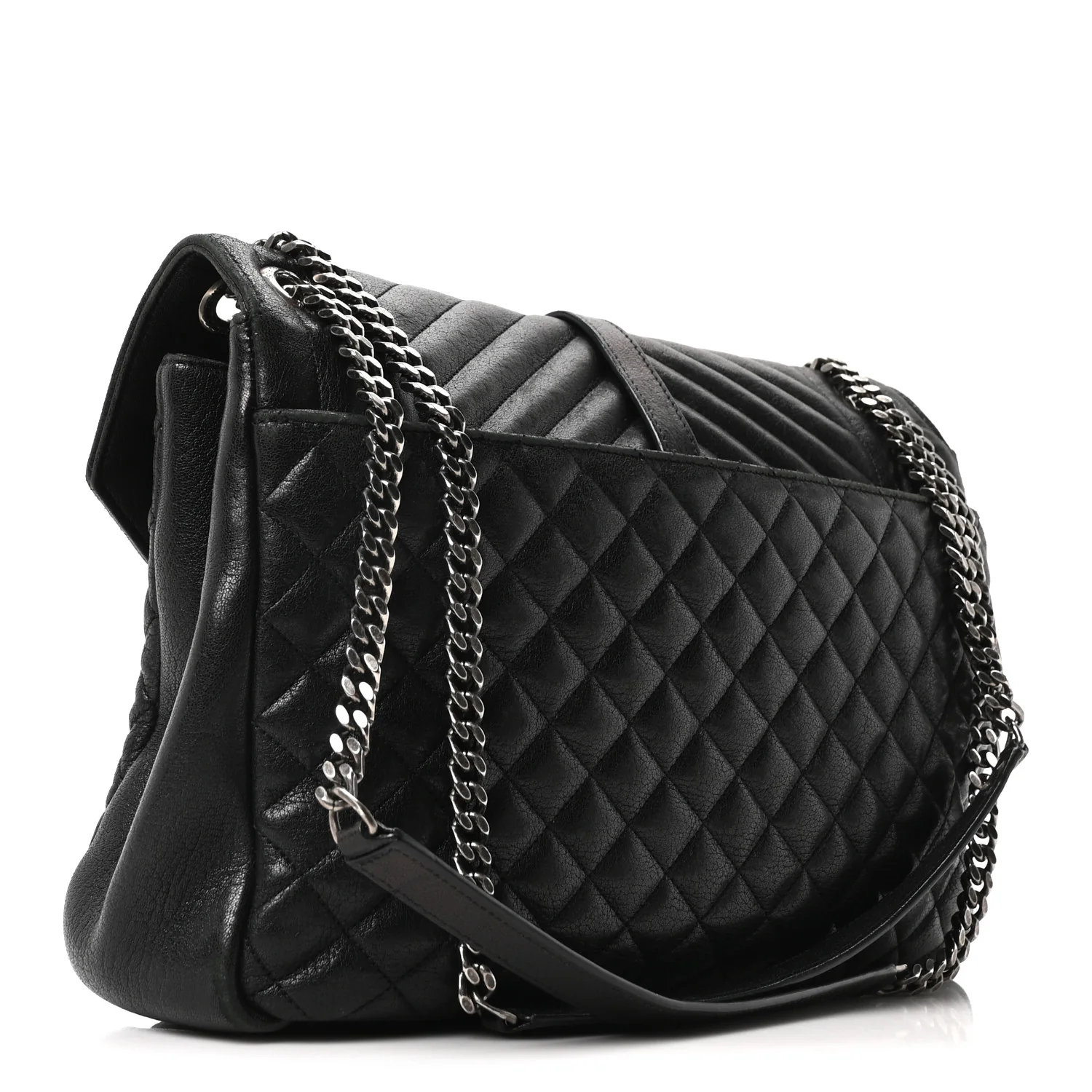 Calfskin Mixed Matelasse Triquilt Large Monogram Satchel Black - Image 3