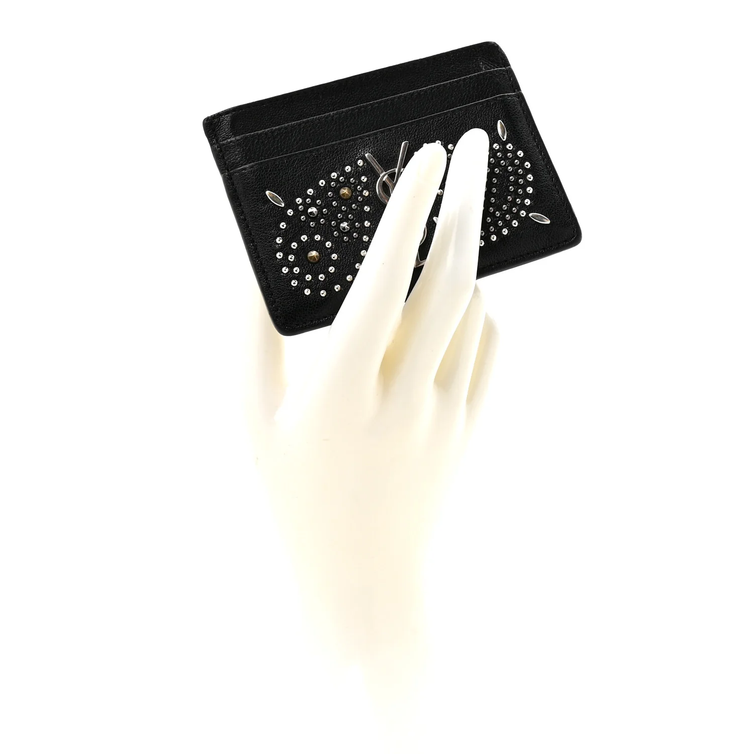 Calfskin Paisley Studded Monogram Credit Card Case Black - Image 2