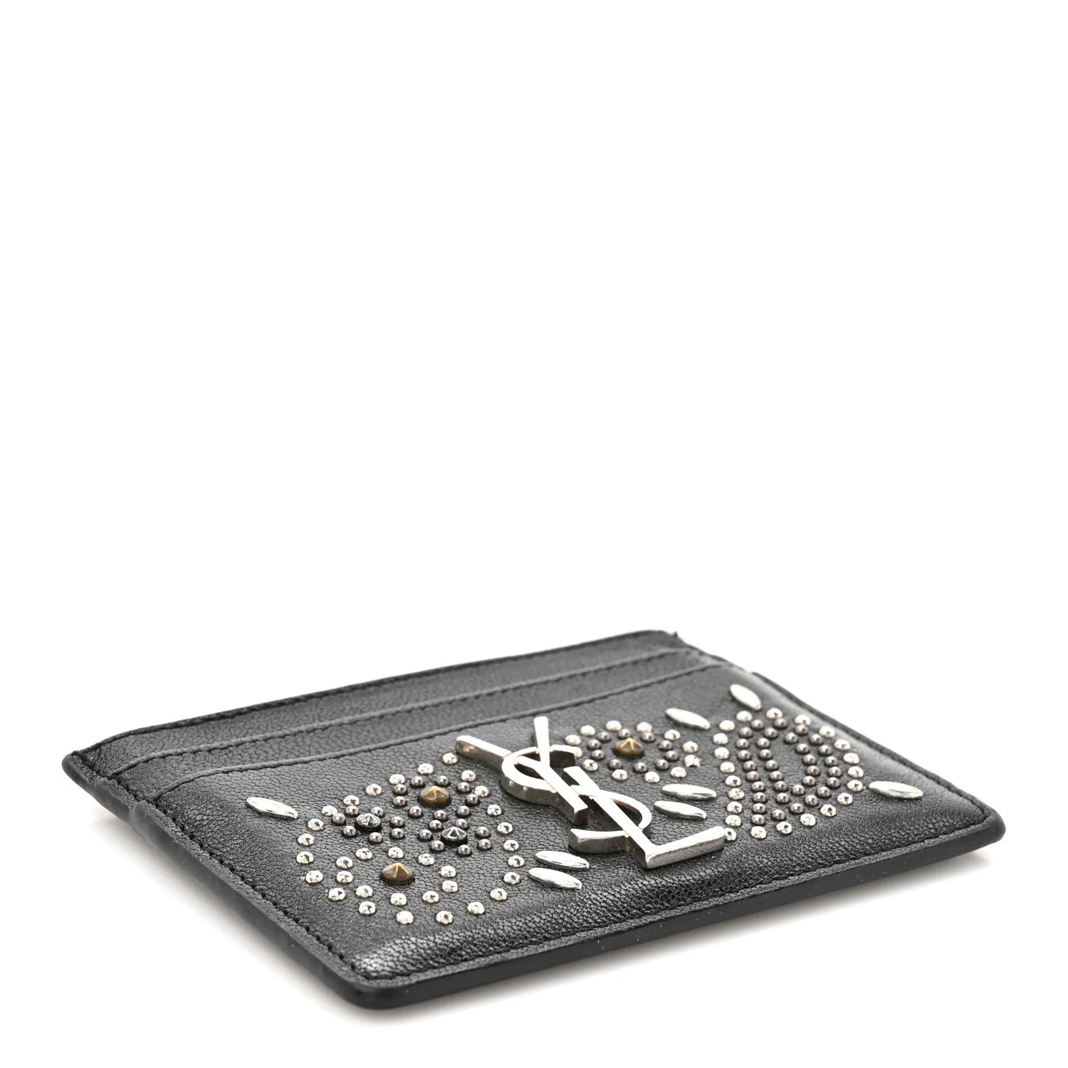Calfskin Paisley Studded Monogram Credit Card Case Black - Image 4